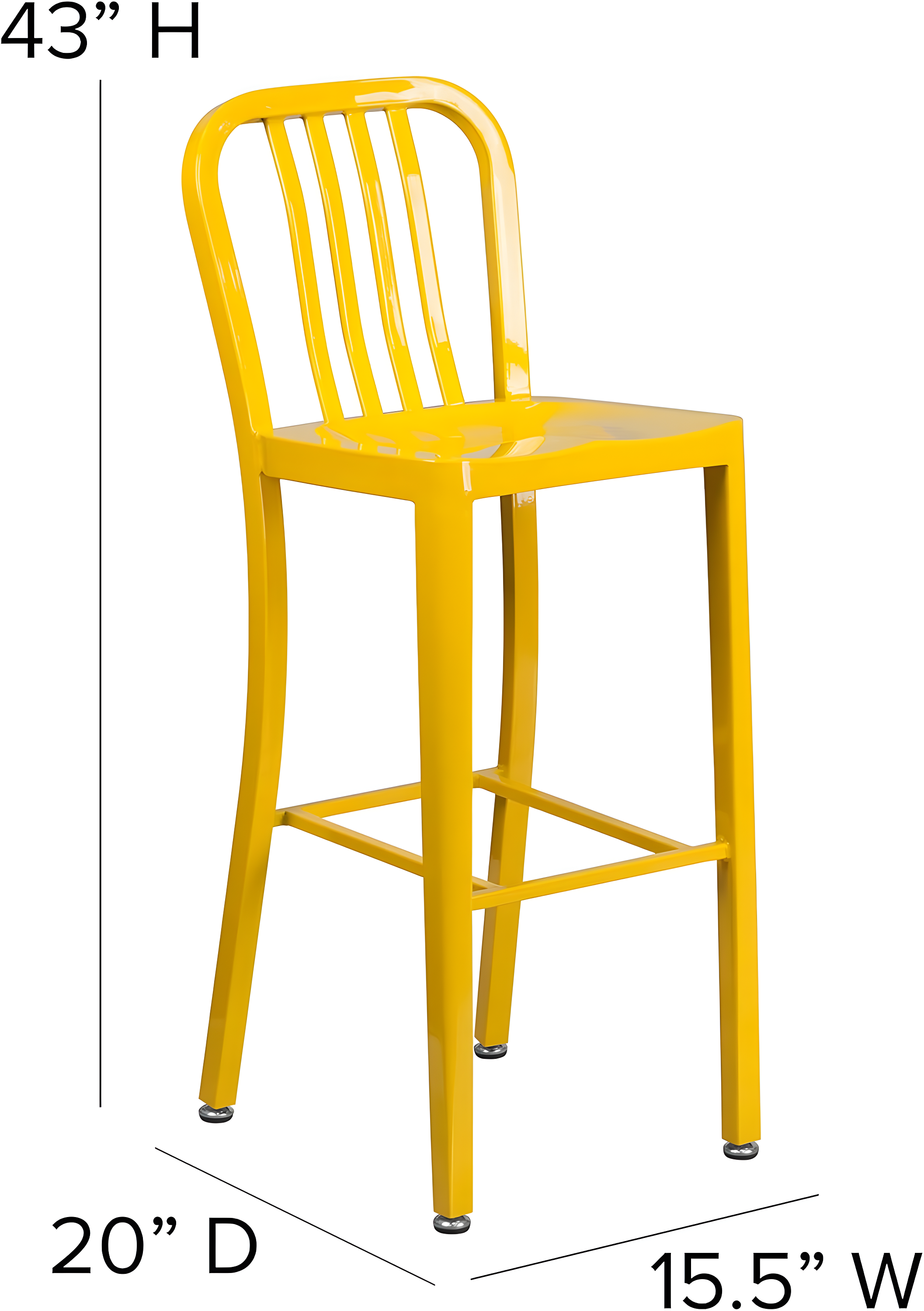 Flash Furniture Commercial Grade 30" High Yellow Metal Indoor-Outdoor Barstool with Vertical Slat Back