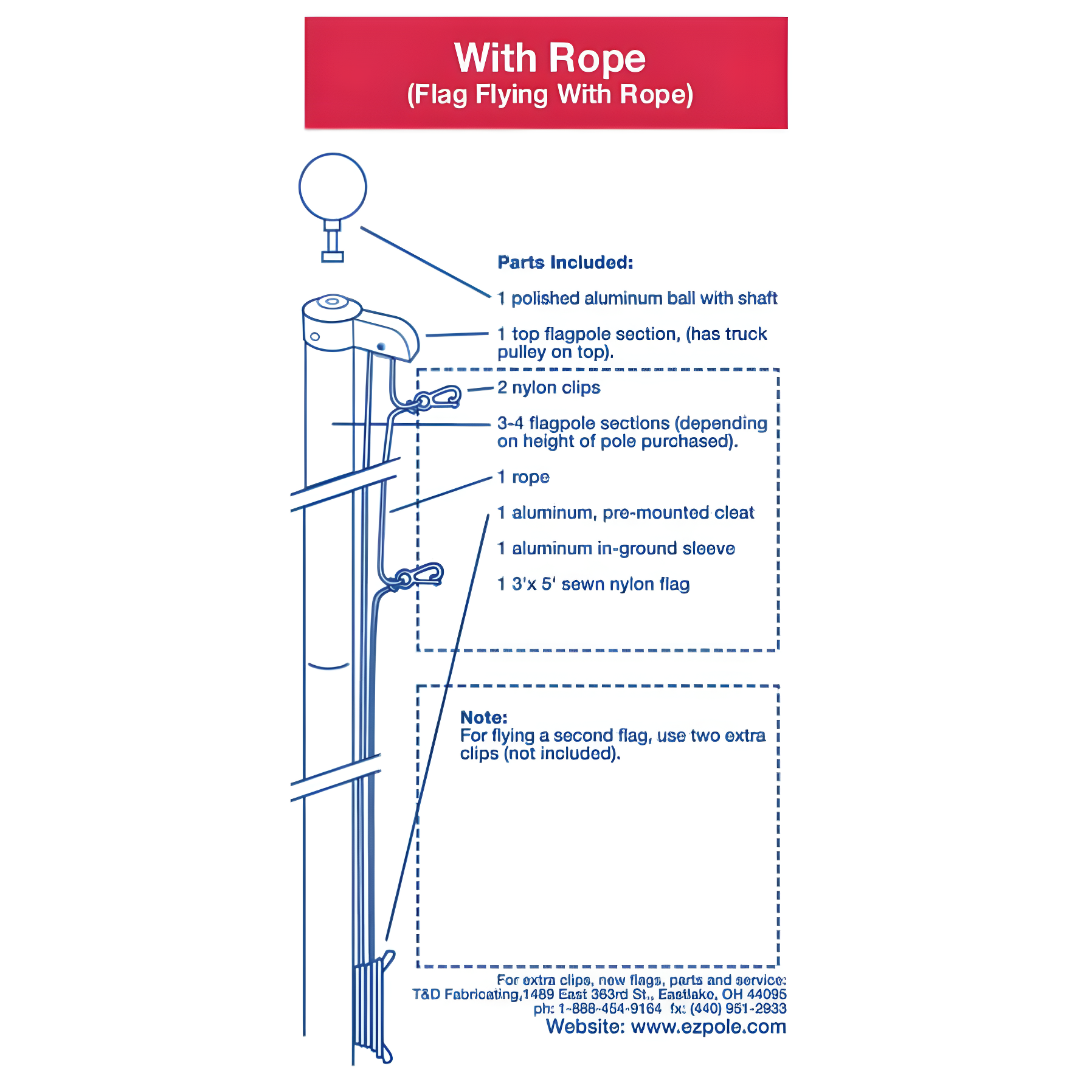 EZ-Pole EZC21 21 ft. Classic Sectional Flagpole Kit with Rope