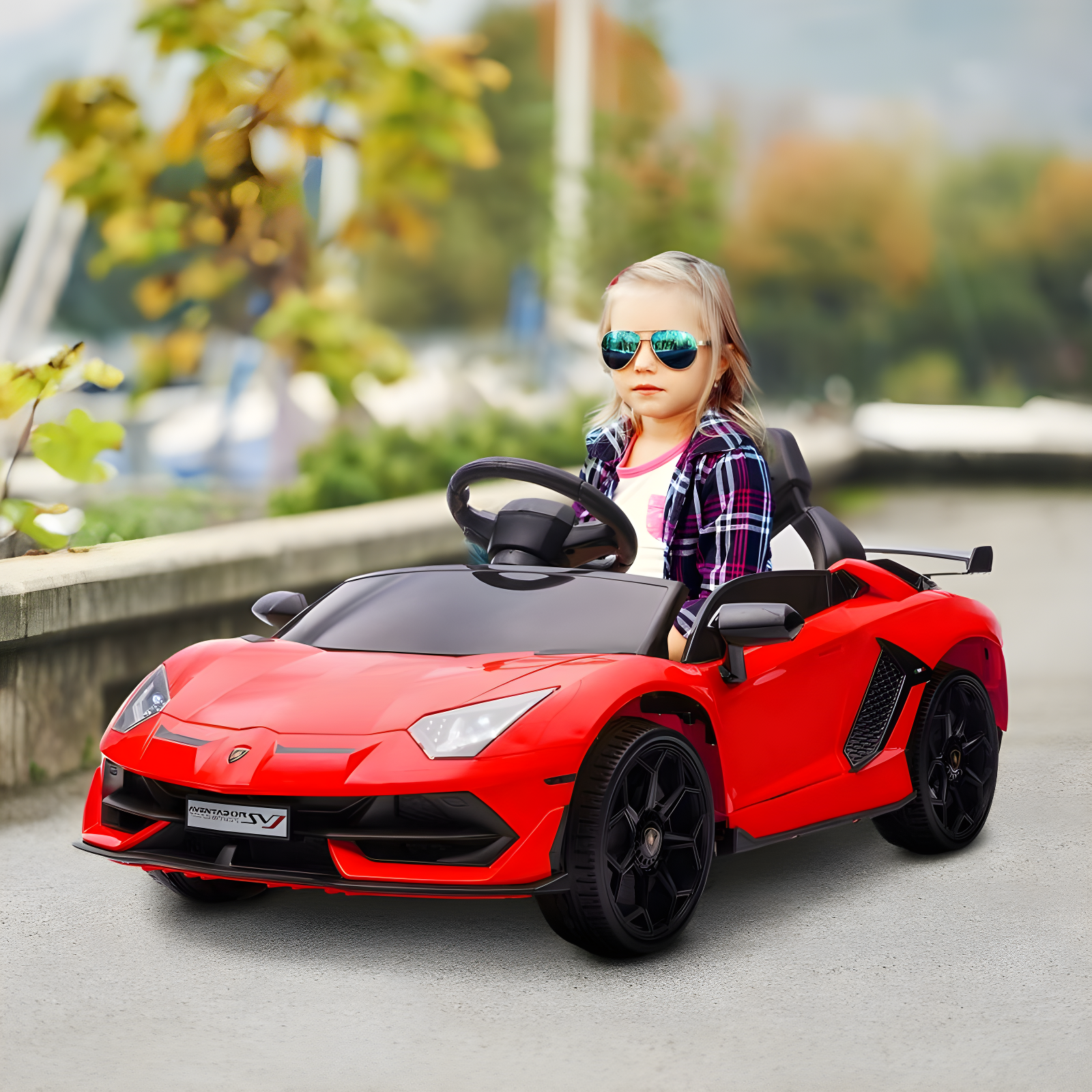 Aosom Lamborghini Aventador 12V Licensed Kids Ride on Car with Scissor Doors, Easy Transport, Remote, Suspension System, Horn, Music, Lights, Red