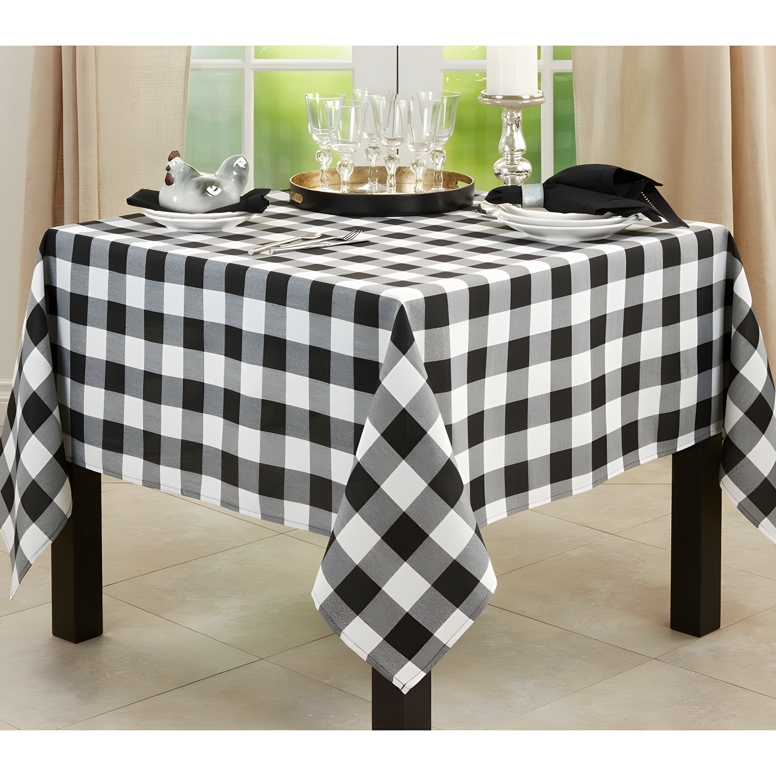 Saro Lifestyle Buffalo Plaid Cotton Blend Tablecloth, Black, 70" x 70"