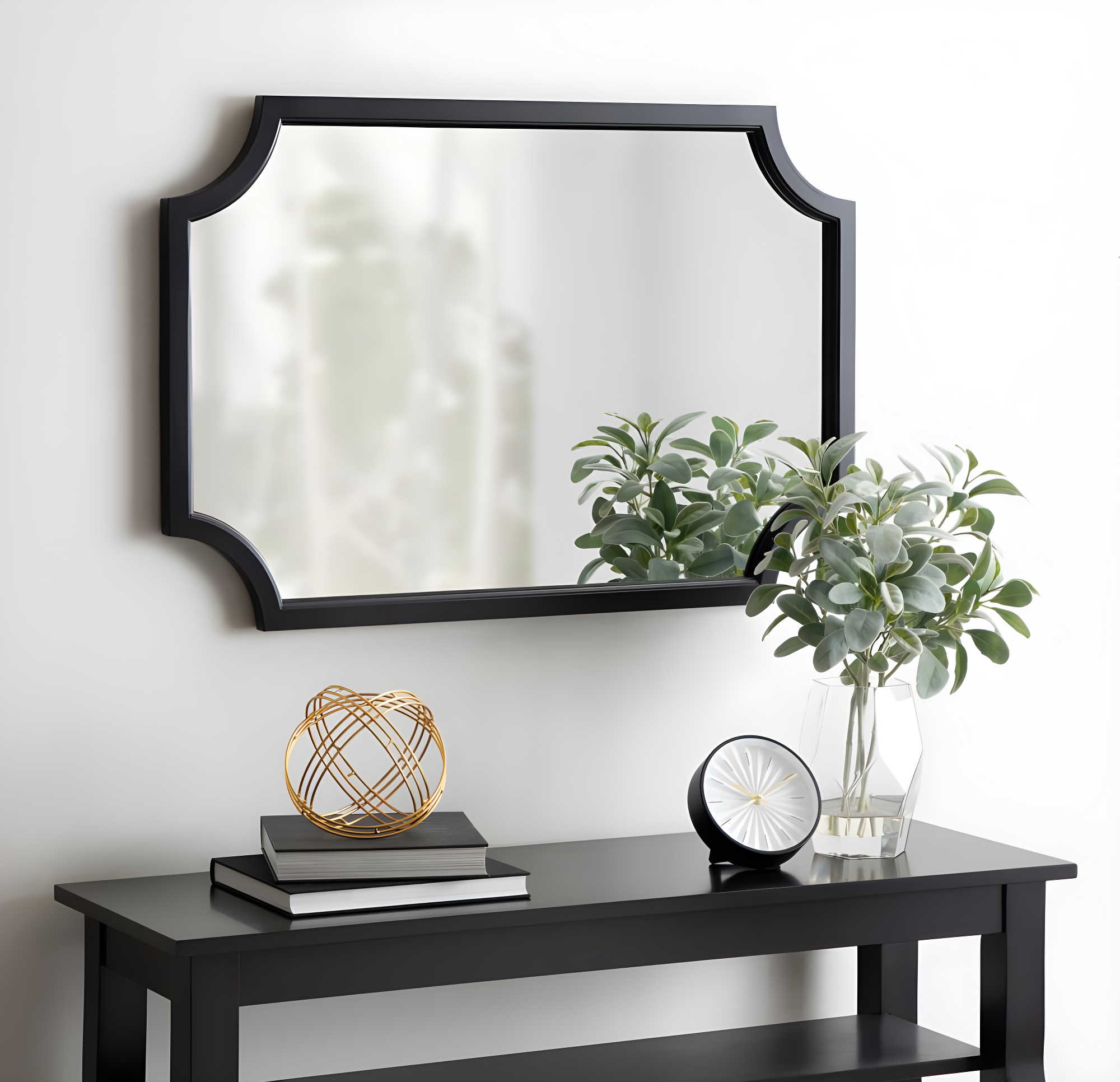 Kate and Laurel 24" x 36" Hogan Framed Scallop Wall Mirror Black : Modern Style, MDF Frame, No Assembly Required