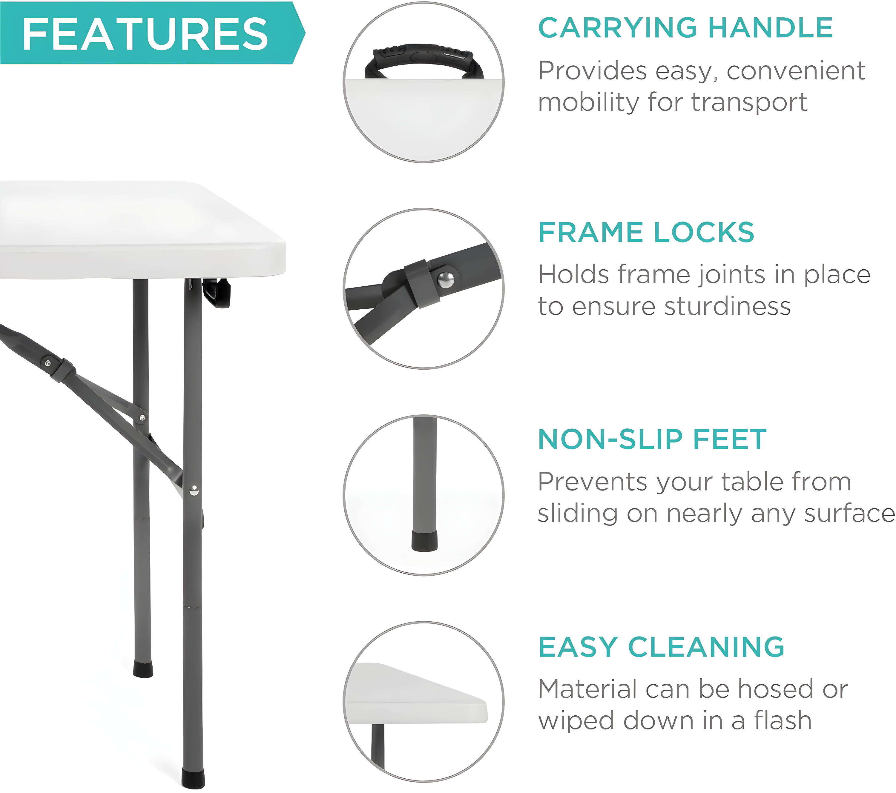 Best Choice Products Plastic Folding Table, Indoor Outdoor Heavy Duty Portable w/ Handle, Lock for Picnic