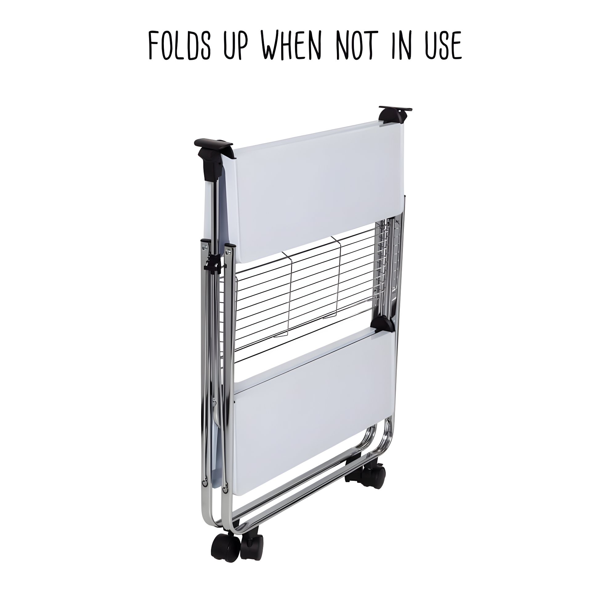 Honey-Can-Do Foldable Cart White/Chrome: Utility Storage Cart, Rolling & Collapsible, 2 Shelves, Steel, Universal Placement