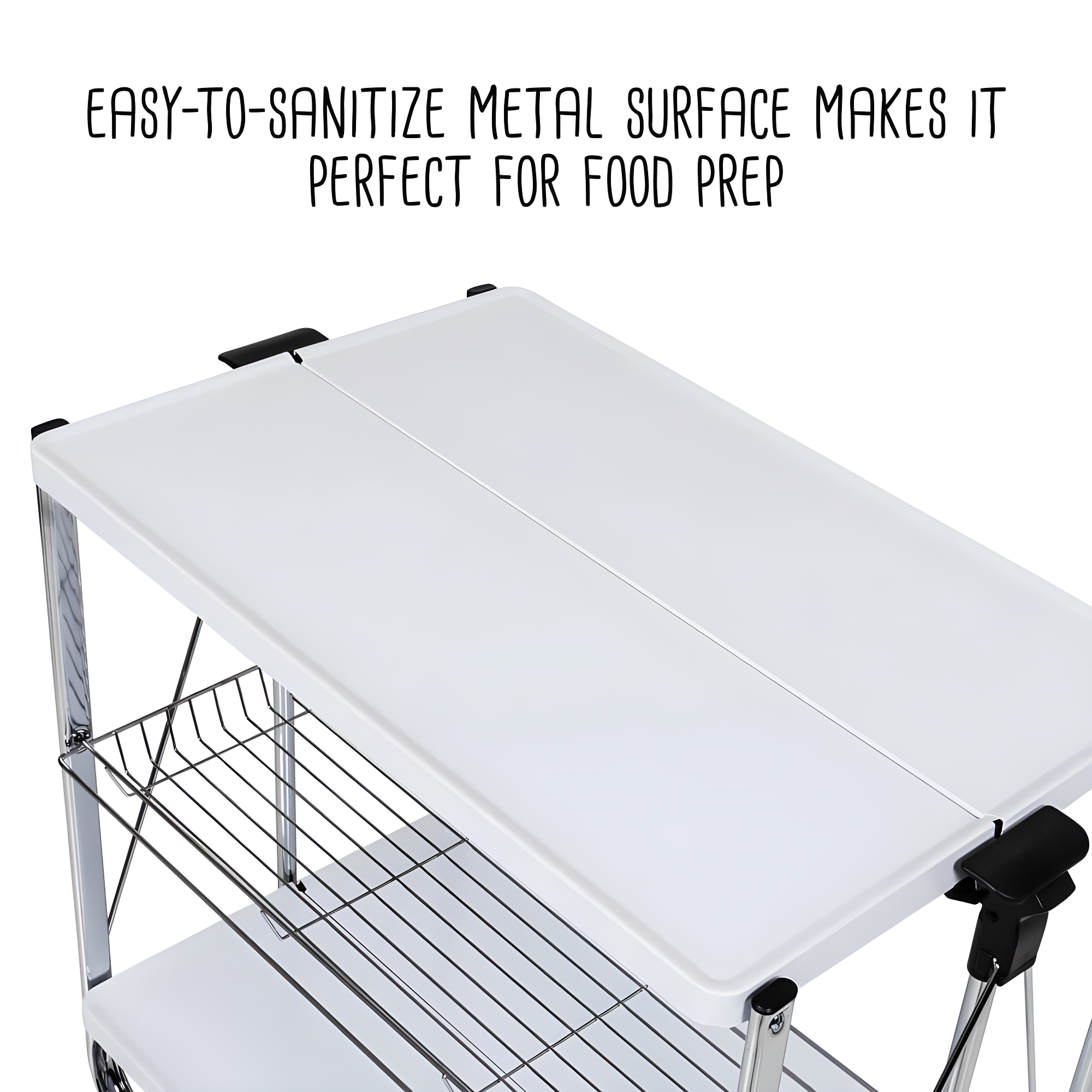Honey-Can-Do Foldable Cart White/Chrome: Utility Storage Cart, Rolling & Collapsible, 2 Shelves, Steel, Universal Placement