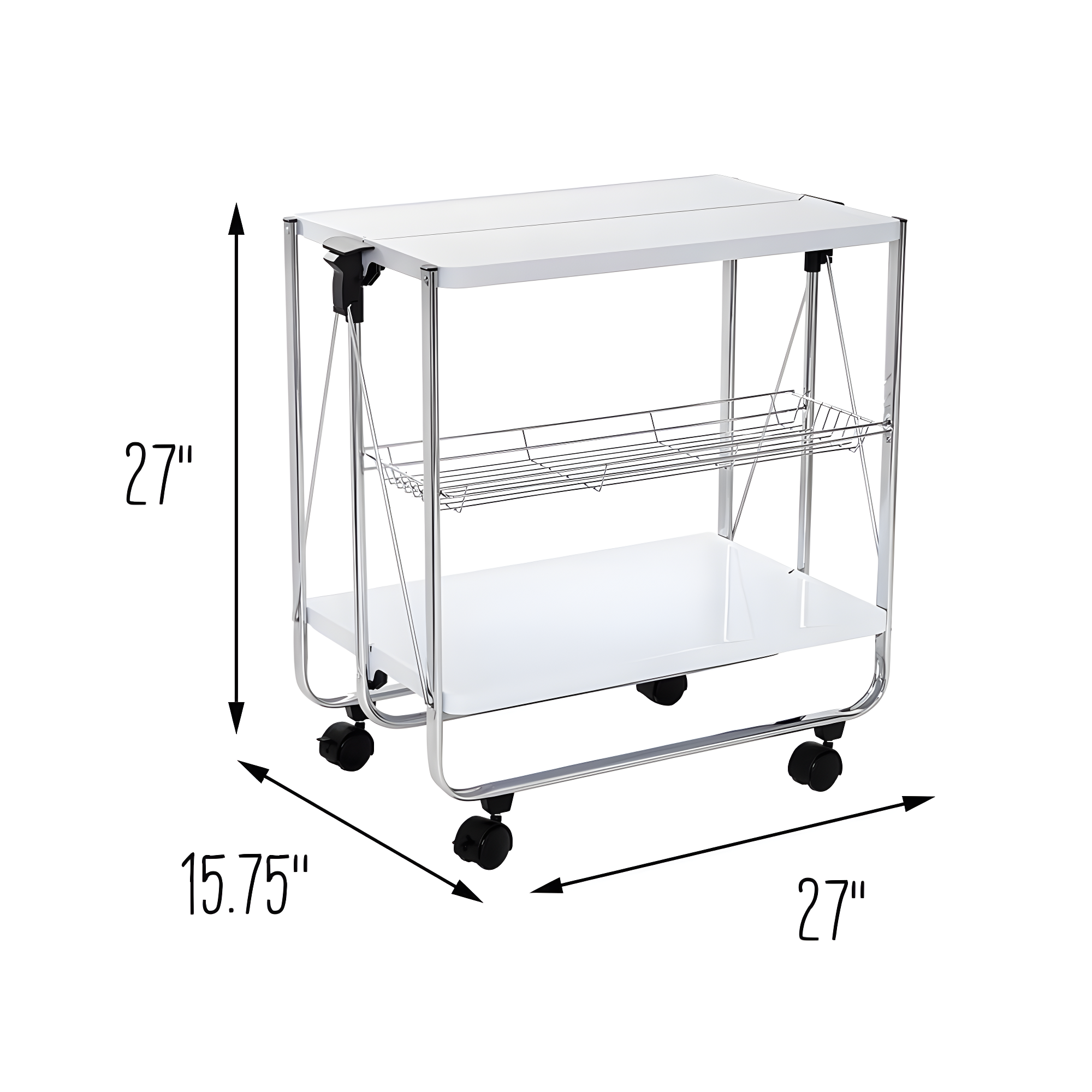 Honey-Can-Do Foldable Cart White/Chrome: Utility Storage Cart, Rolling & Collapsible, 2 Shelves, Steel, Universal Placement