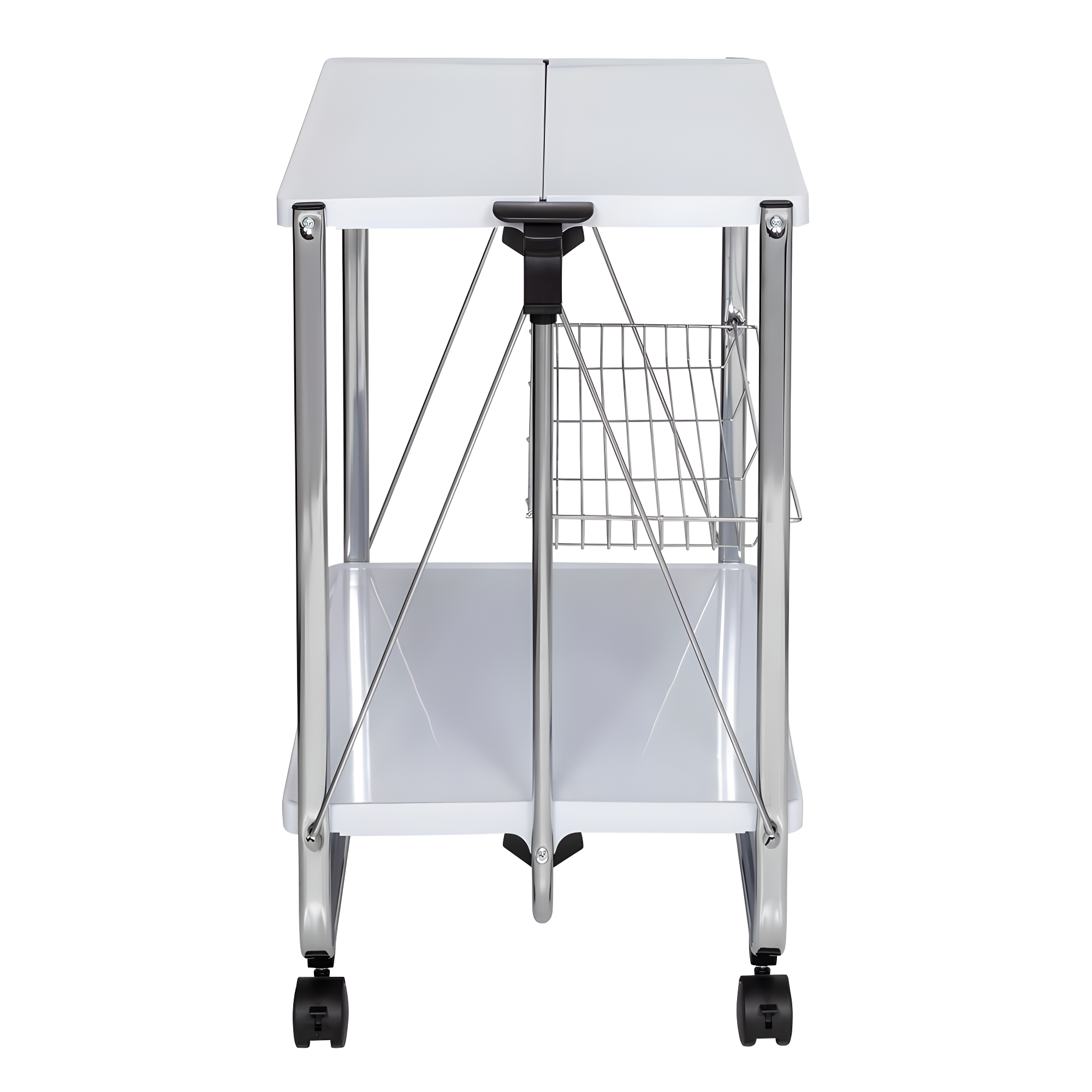 Honey-Can-Do Foldable Cart White/Chrome: Utility Storage Cart, Rolling & Collapsible, 2 Shelves, Steel, Universal Placement