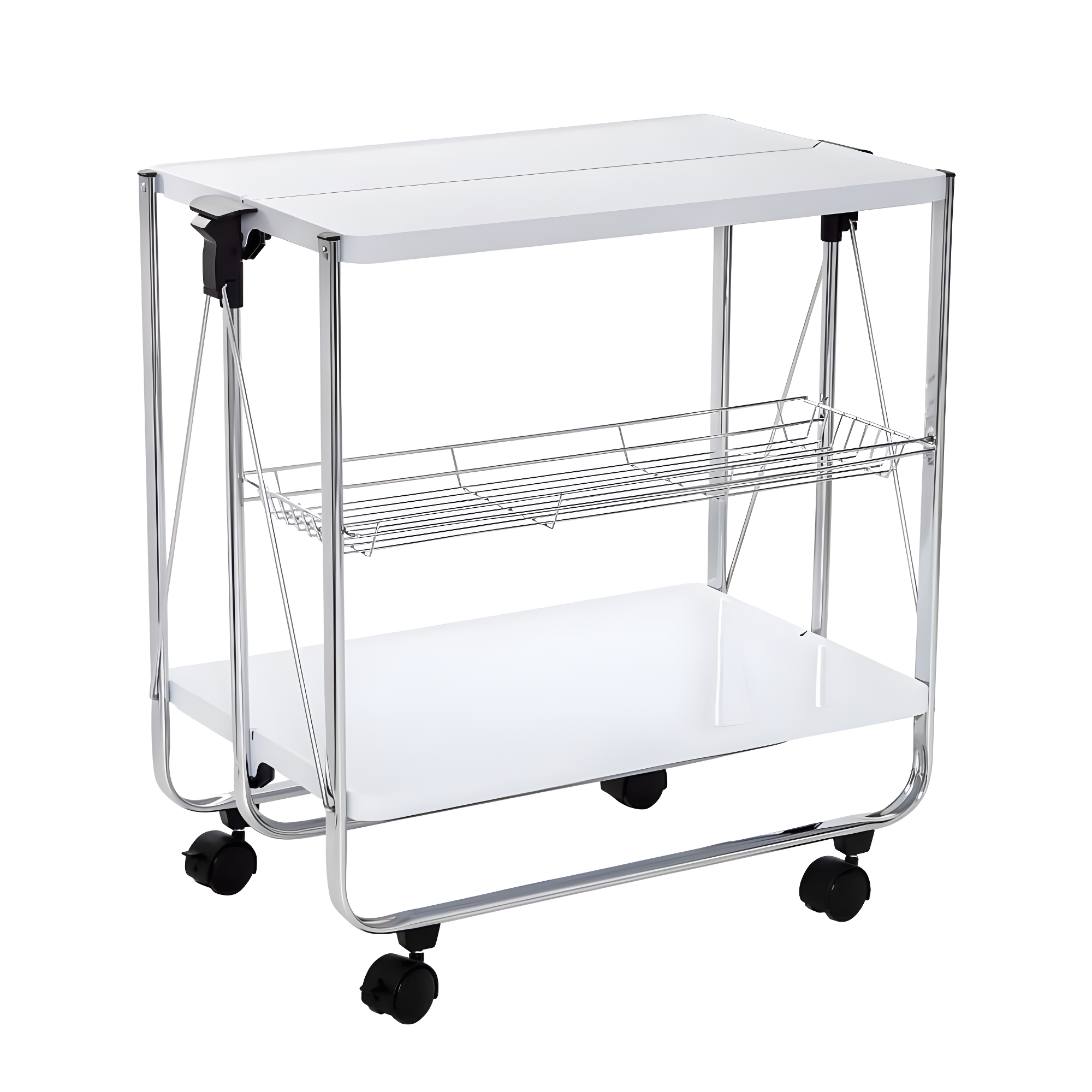Honey-Can-Do Foldable Cart White/Chrome: Utility Storage Cart, Rolling & Collapsible, 2 Shelves, Steel, Universal Placement