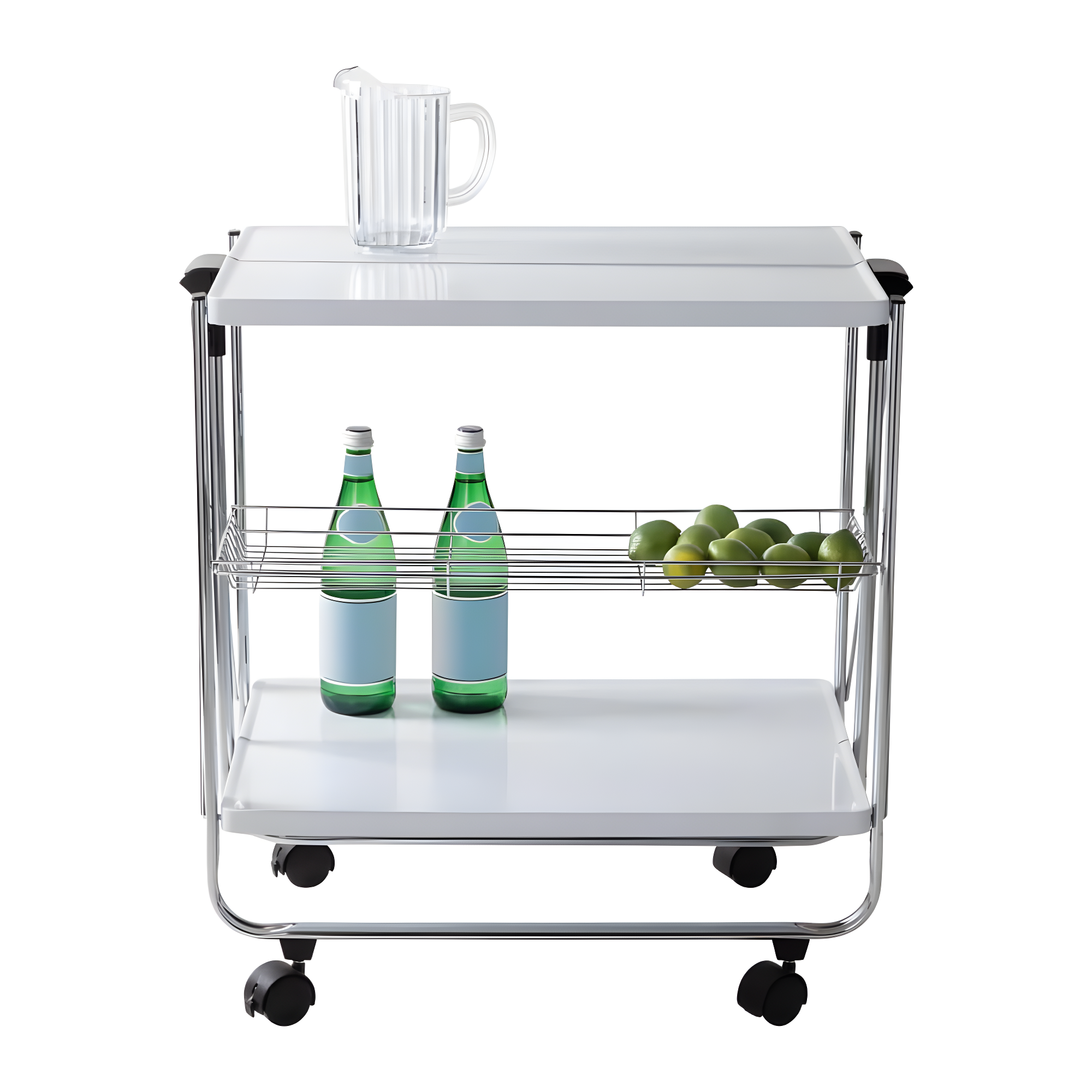 Honey-Can-Do Foldable Cart White/Chrome: Utility Storage Cart, Rolling & Collapsible, 2 Shelves, Steel, Universal Placement