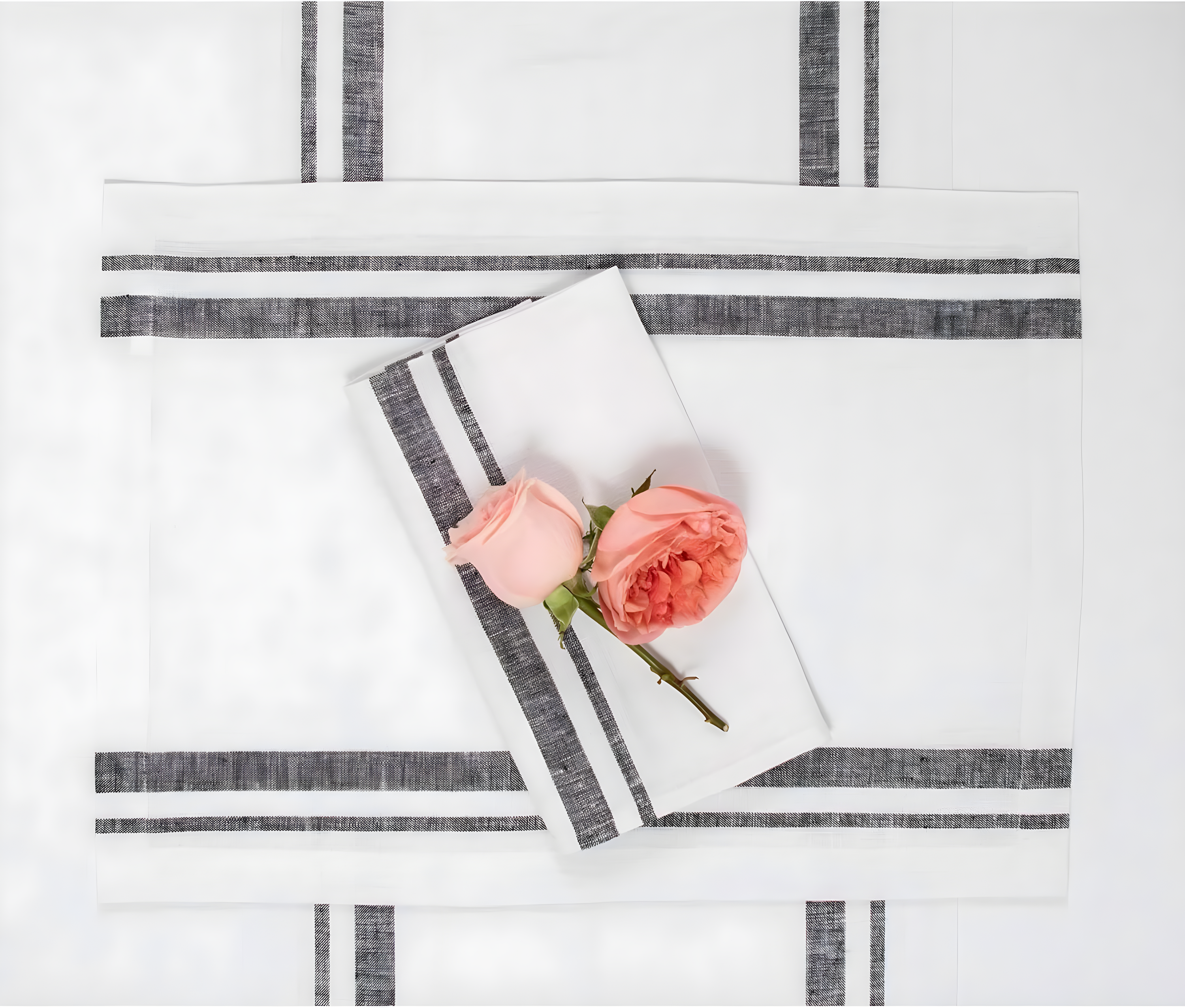 Solino Home French Stripe - 100% Pure Linen Placemats (Set of 4)