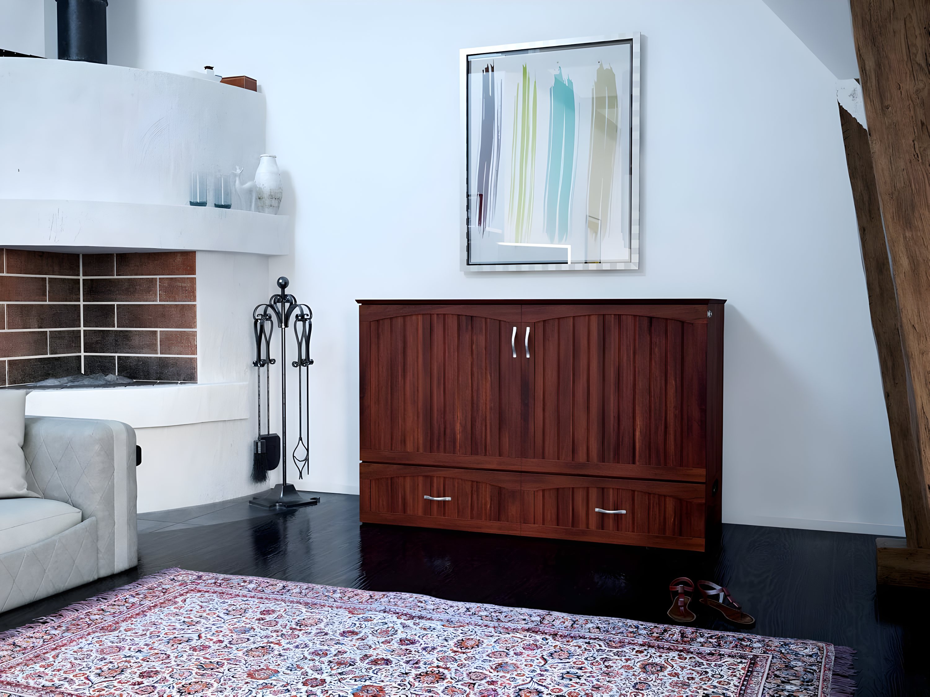 Queen Southampton Murphy Bed Chest with USB Turbo Charger Walnut - AFI: Space-Saving, Hardwood Frame, No Box Spring Needed