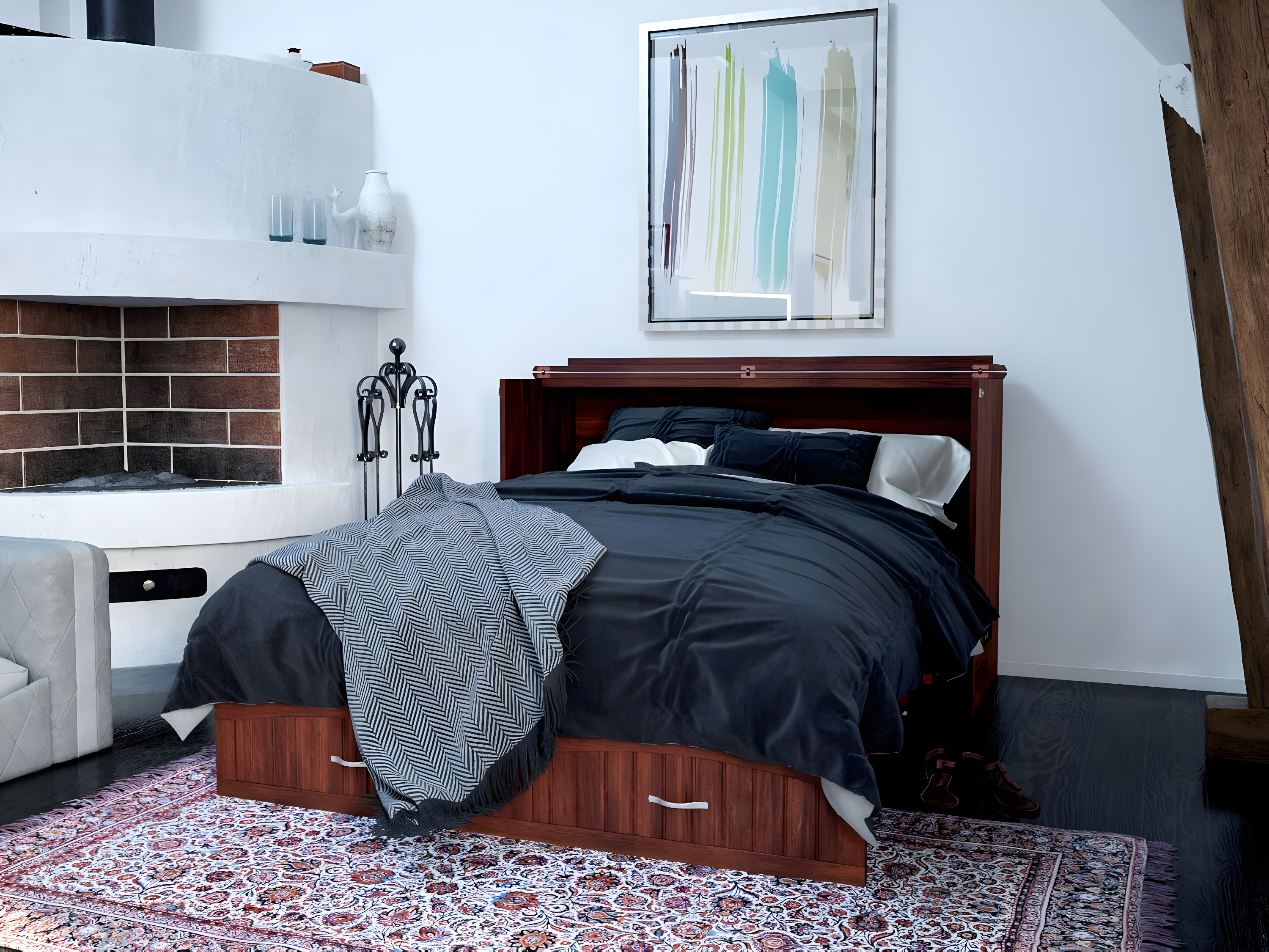 Queen Southampton Murphy Bed Chest with USB Turbo Charger Walnut - AFI: Space-Saving, Hardwood Frame, No Box Spring Needed