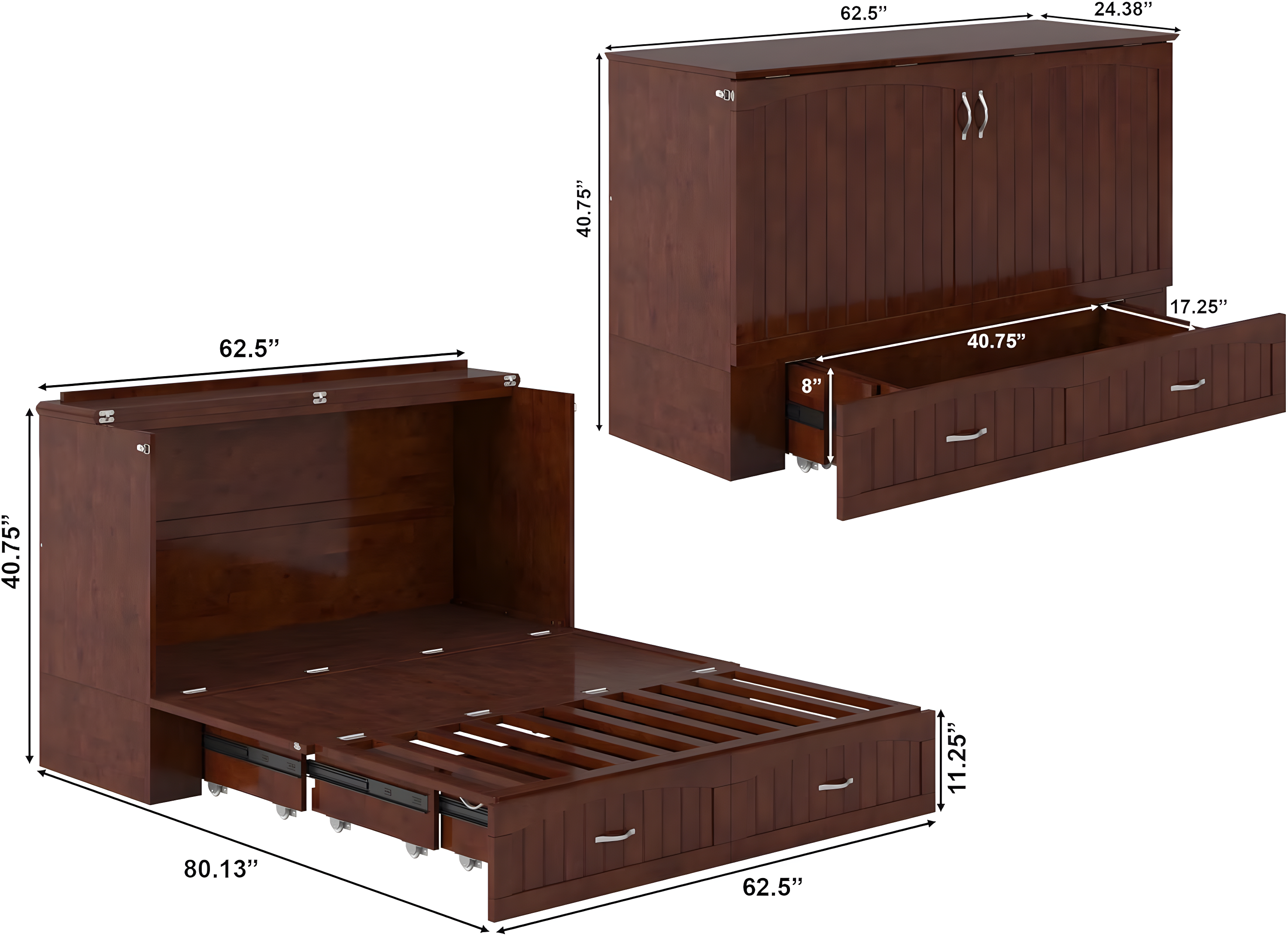 Queen Southampton Murphy Bed Chest with USB Turbo Charger Walnut - AFI: Space-Saving, Hardwood Frame, No Box Spring Needed