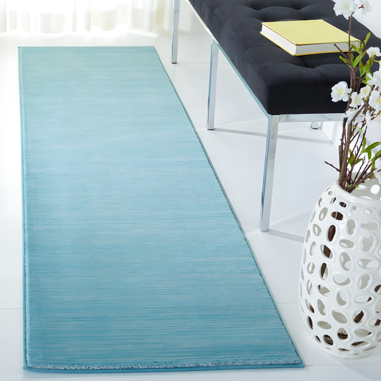 Vision VSN606 Power Loomed Runner Rug - Aqua - 2'2"x18' - Safavieh.
