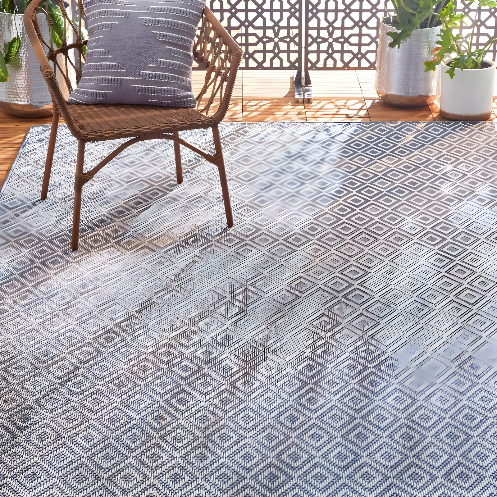 6'6" x 9'6" Tripoli Lydia Indoor/Outdoor Rug Denim/Cream - Home Dynamix: UV & Weather-Resistant, Woven Polypropylene