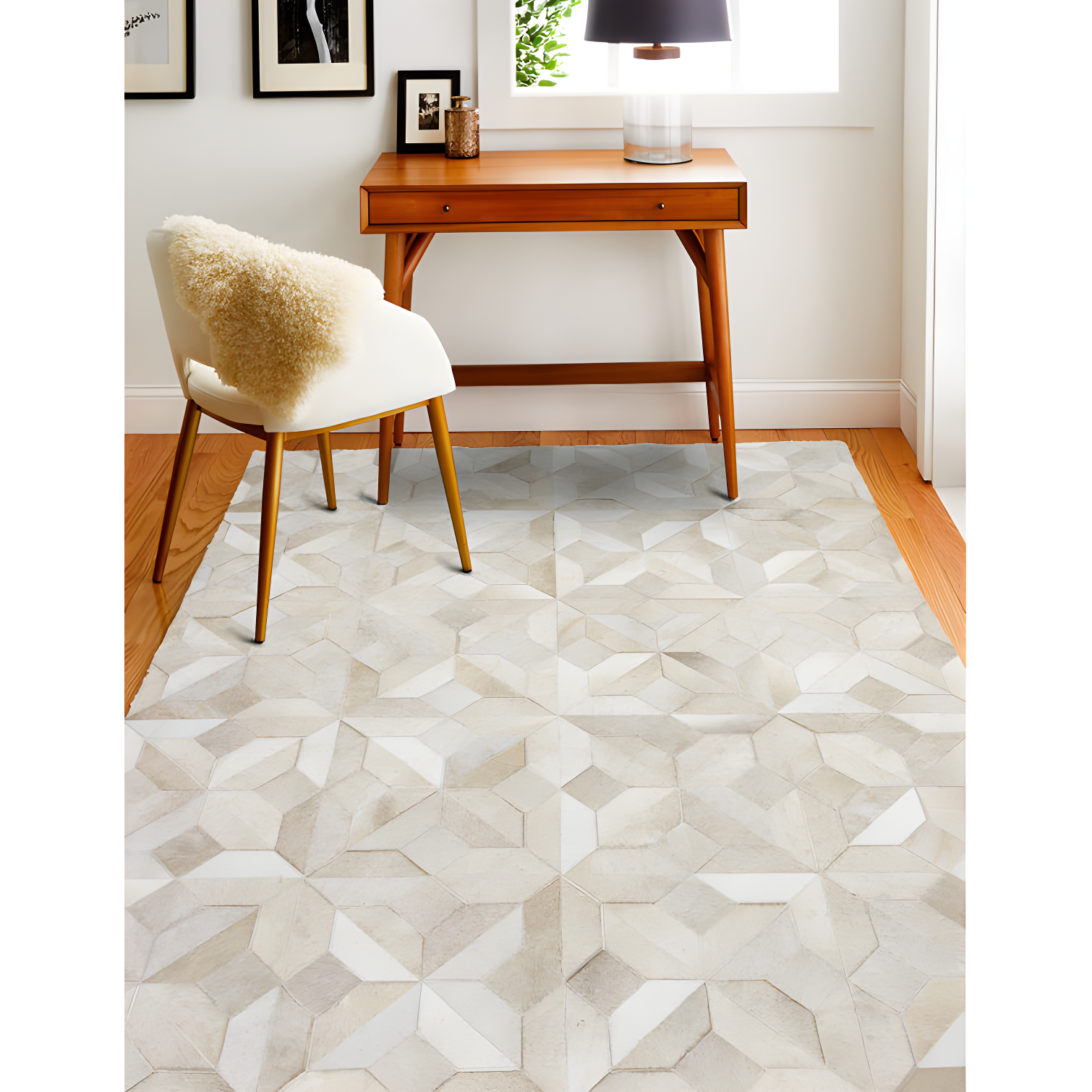 Santa Fe Cowhide Geometric Area Rug in Camel