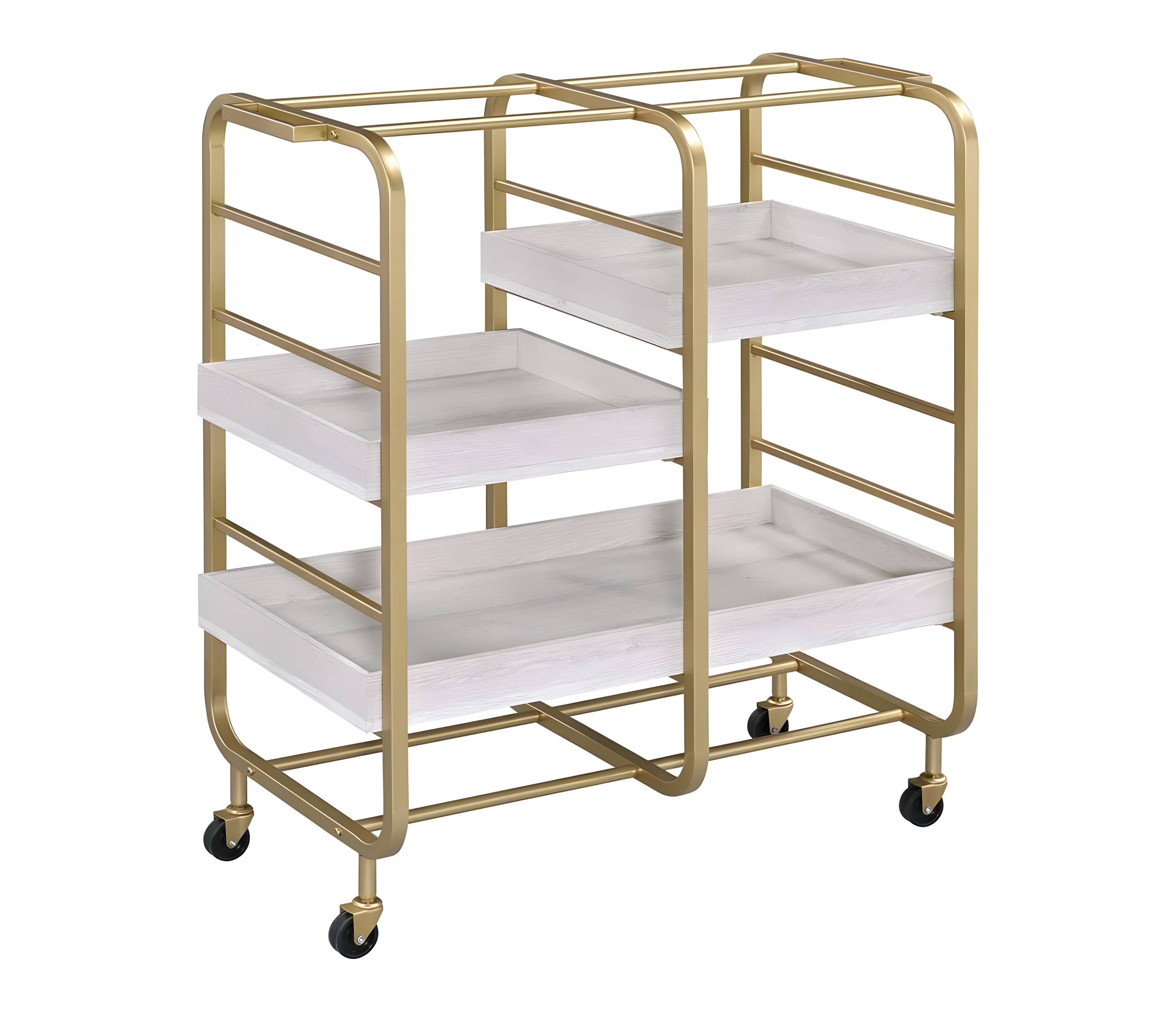 Vorrik Serving Cart Gold/White/Washed - Acme Furniture: Chic Industrial Drink Trolley with Fixed Shelves & Casters