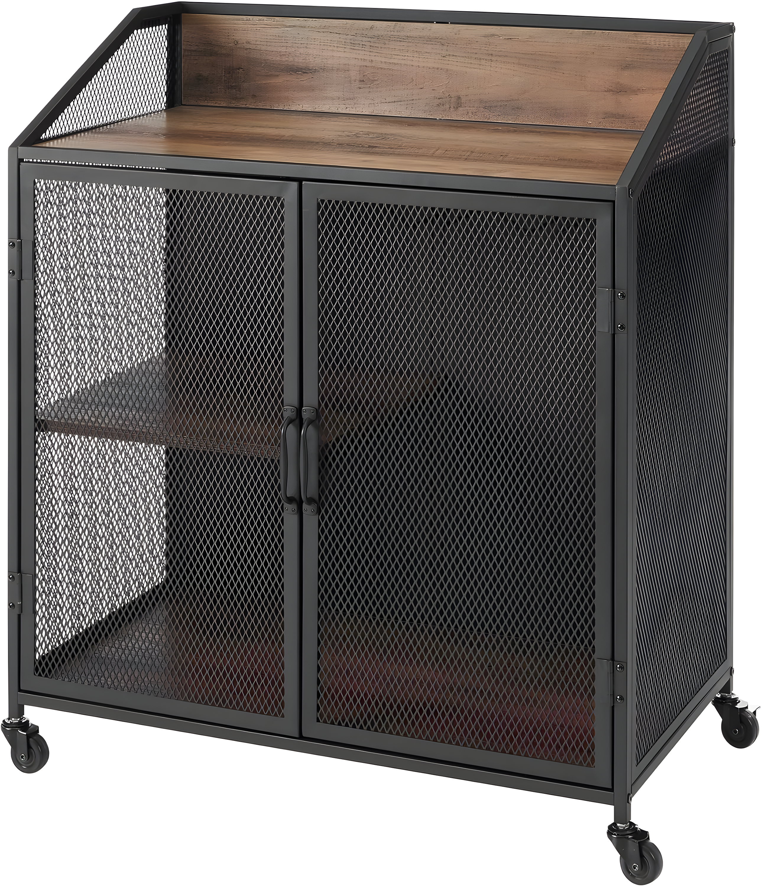 Walker Edison Industrial Bar Cabinet with Wheels, Reclaimed Barn wood
