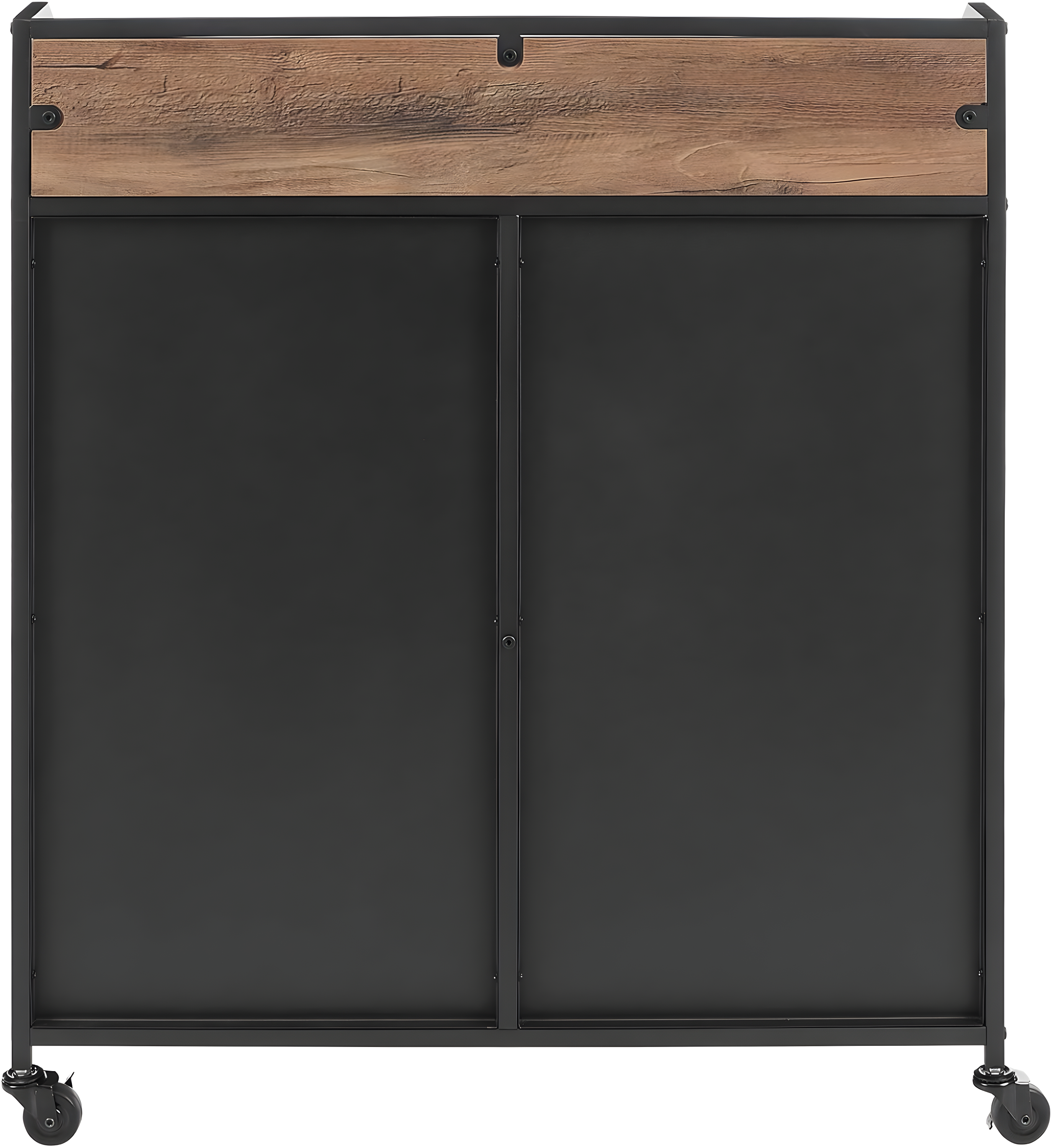 Walker Edison Industrial Bar Cabinet with Wheels, Reclaimed Barn wood