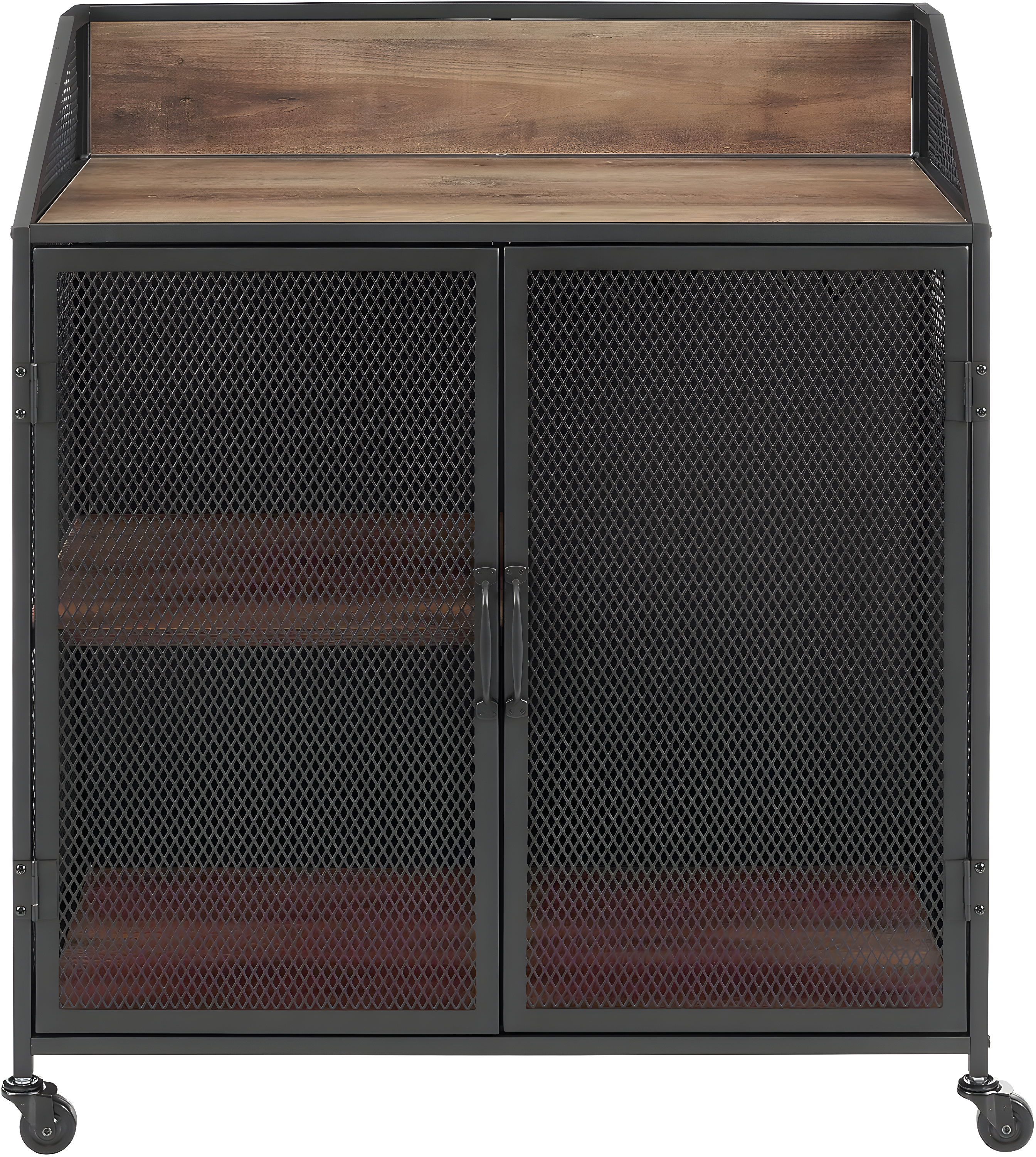 Walker Edison Industrial Bar Cabinet with Wheels, Reclaimed Barn wood