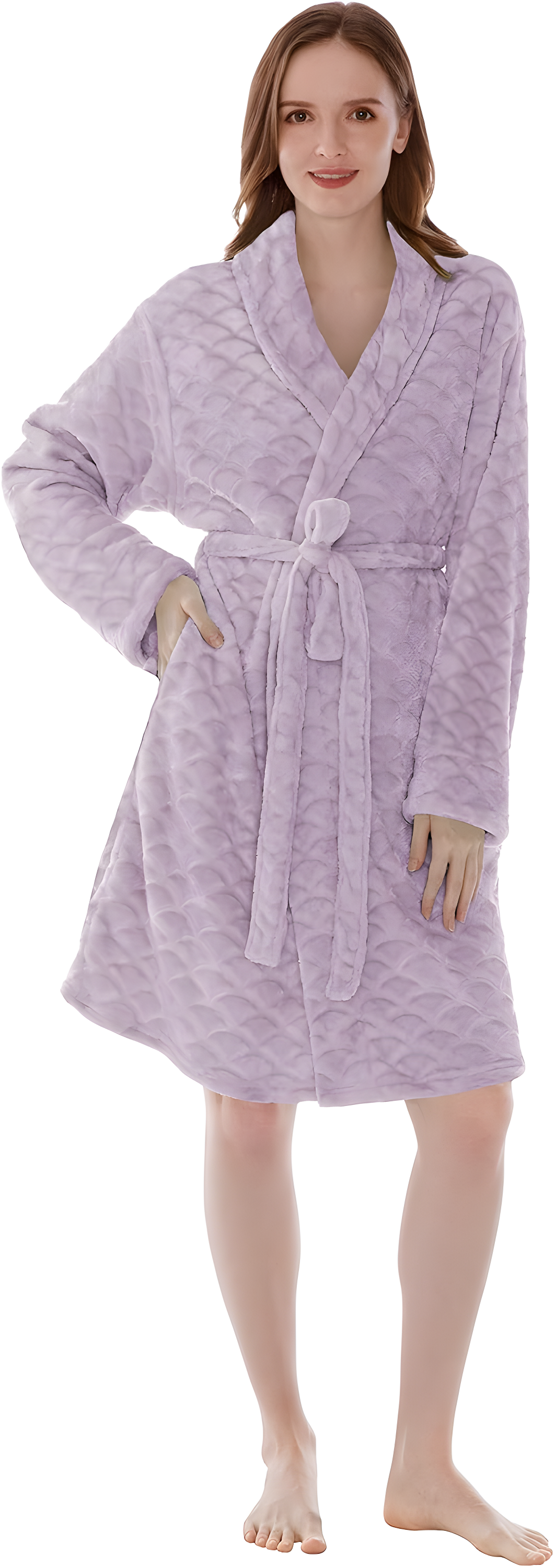 PAVILIA Short Robes for Women, Plush Soft Bathrobe Womens Lightweight, Fluffy Fuzzy Robe Knee Length, Shower Spa (Lavender Purple, Large-X-Large)