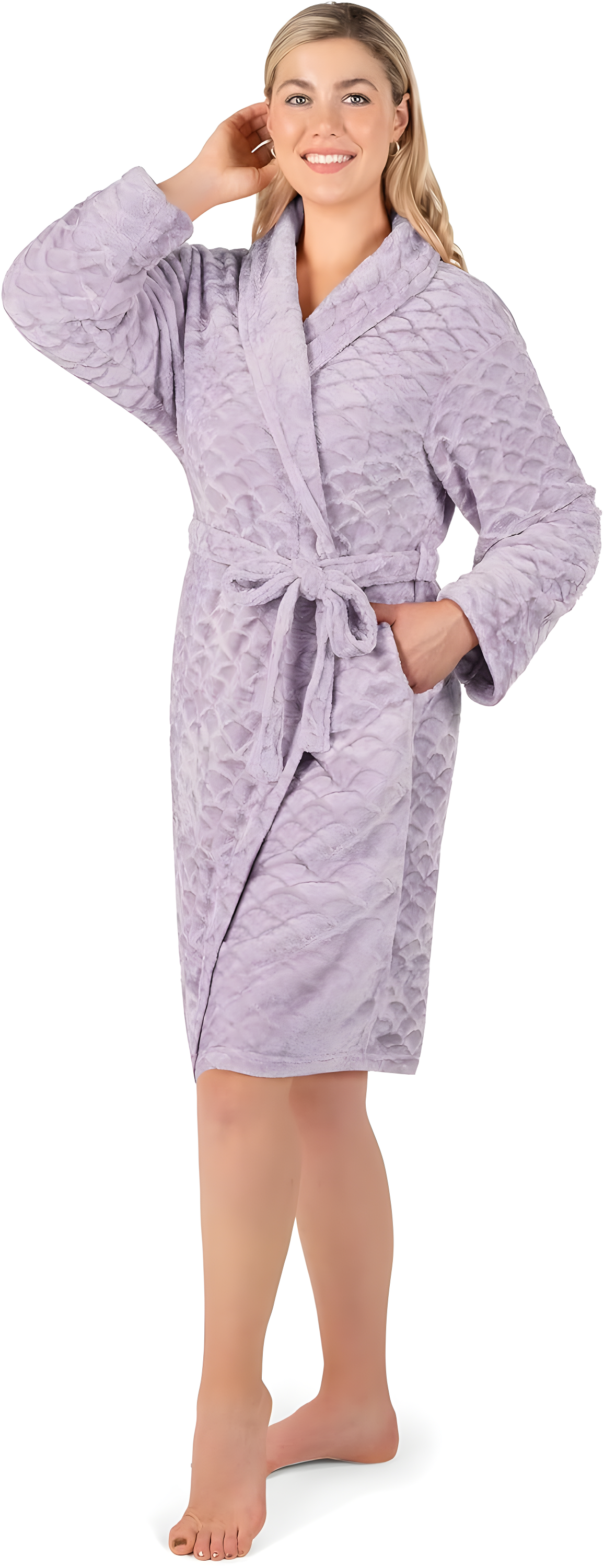 PAVILIA Short Robes for Women, Plush Soft Bathrobe Womens Lightweight, Fluffy Fuzzy Robe Knee Length, Shower Spa (Lavender Purple, Large-X-Large)