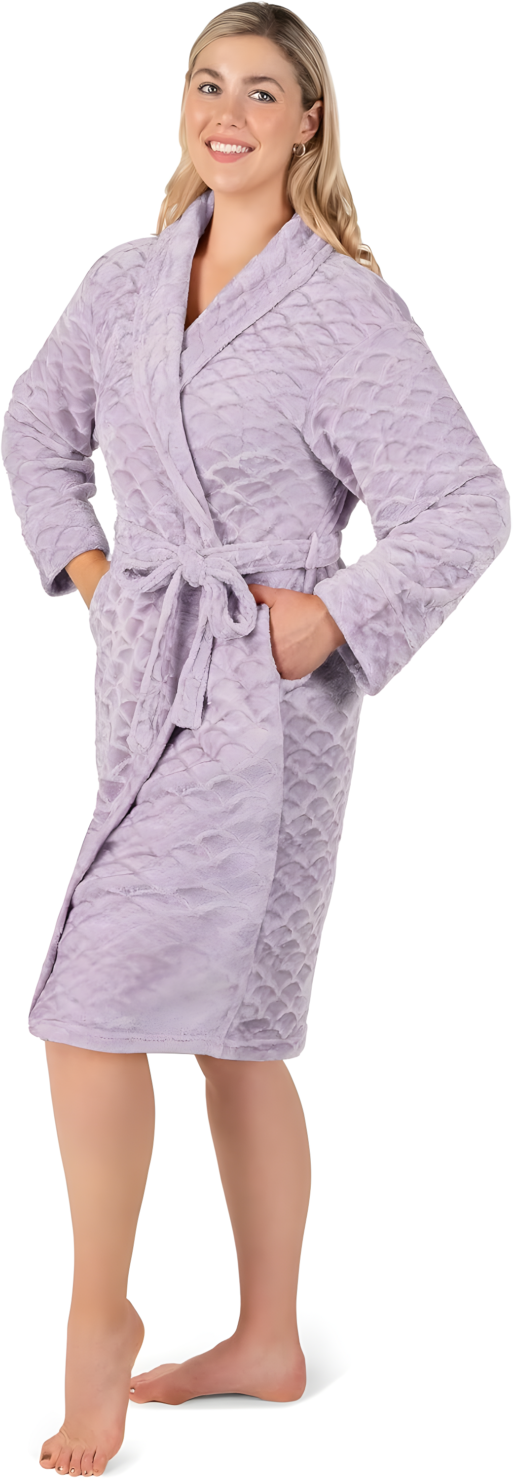 PAVILIA Short Robes for Women, Plush Soft Bathrobe Womens Lightweight, Fluffy Fuzzy Robe Knee Length, Shower Spa (Lavender Purple, Large-X-Large)
