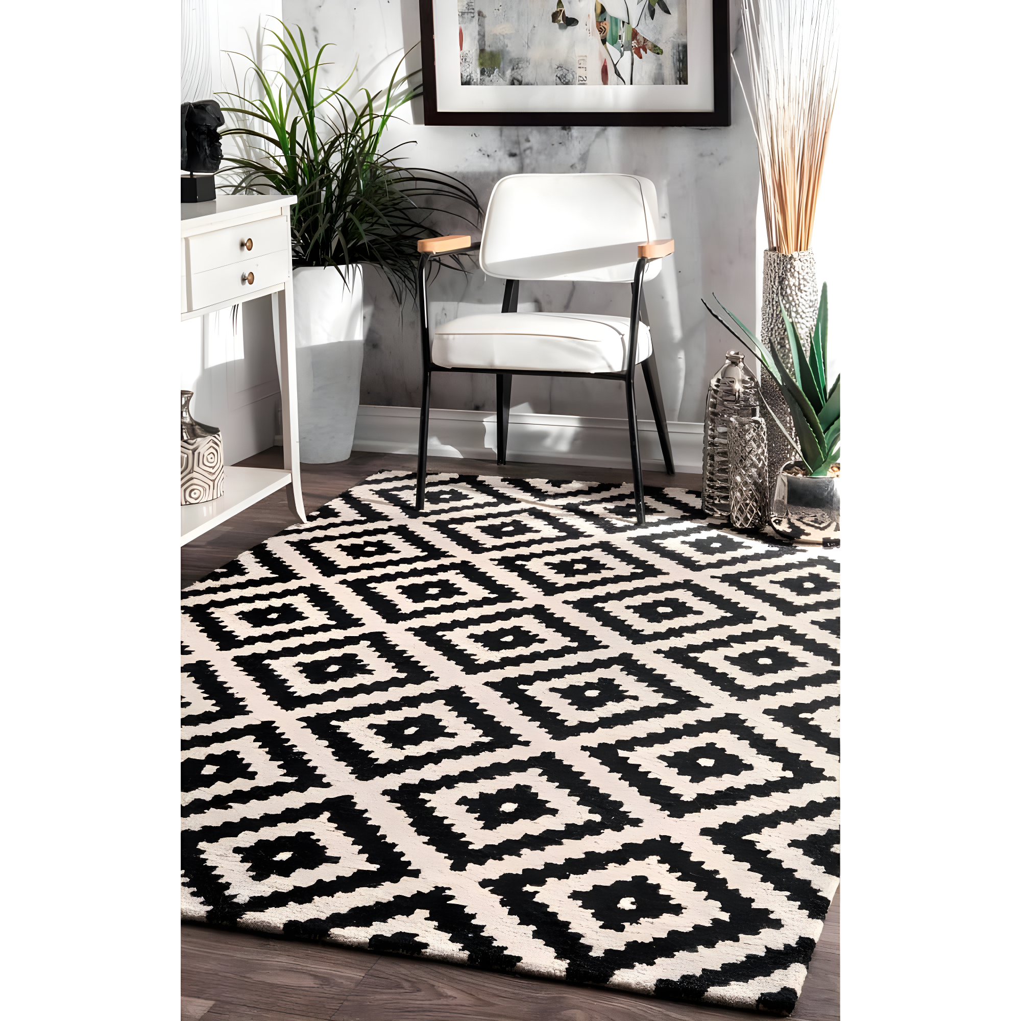 Nuloom Kellee Geometric 5x8 Wool Indoor Area Rug for Living Room Bedroom Dining Room Kitchen, Beige/Brown