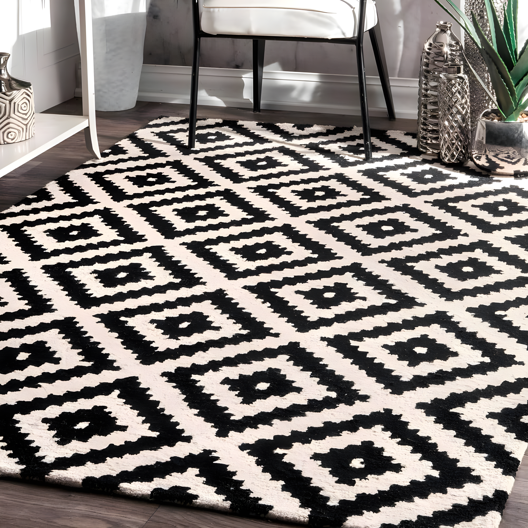 Nuloom Kellee Geometric 5x8 Wool Indoor Area Rug for Living Room Bedroom Dining Room Kitchen, Beige/Brown