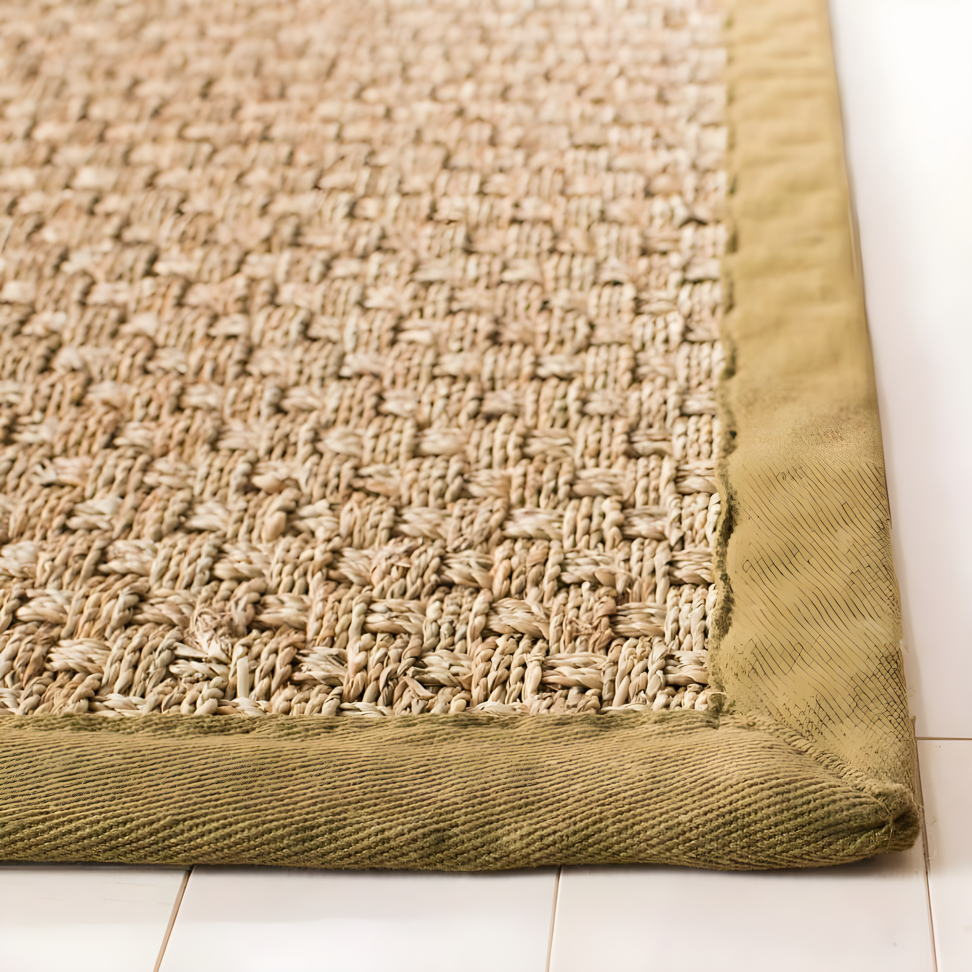 SAFAVIEH Natural Fiber Arbor Border Area Rug, Natural/Olive, 6' x 9'