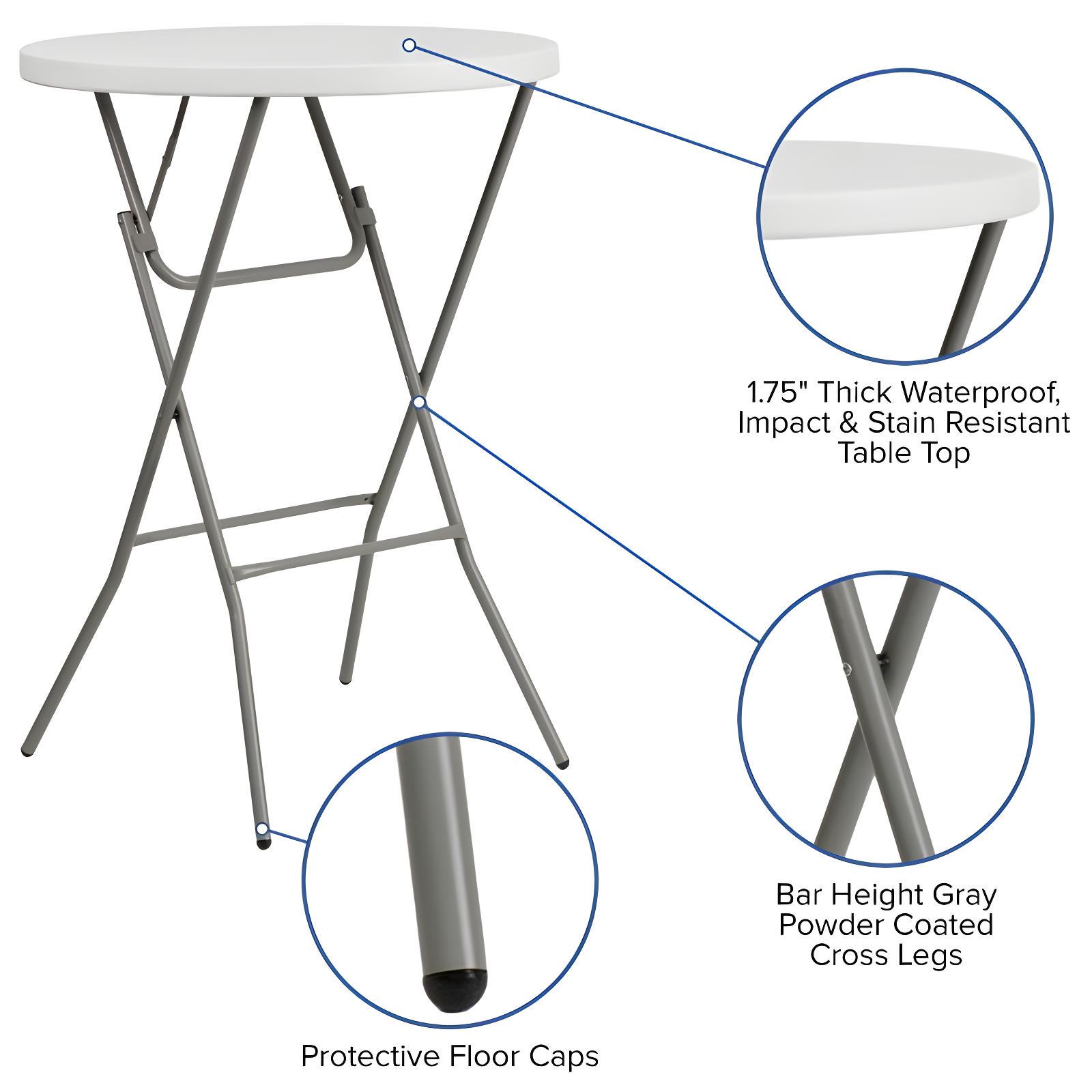 Emma and Oliver 2.6-Foot Round Granite White Plastic Bar Height Folding Event Table