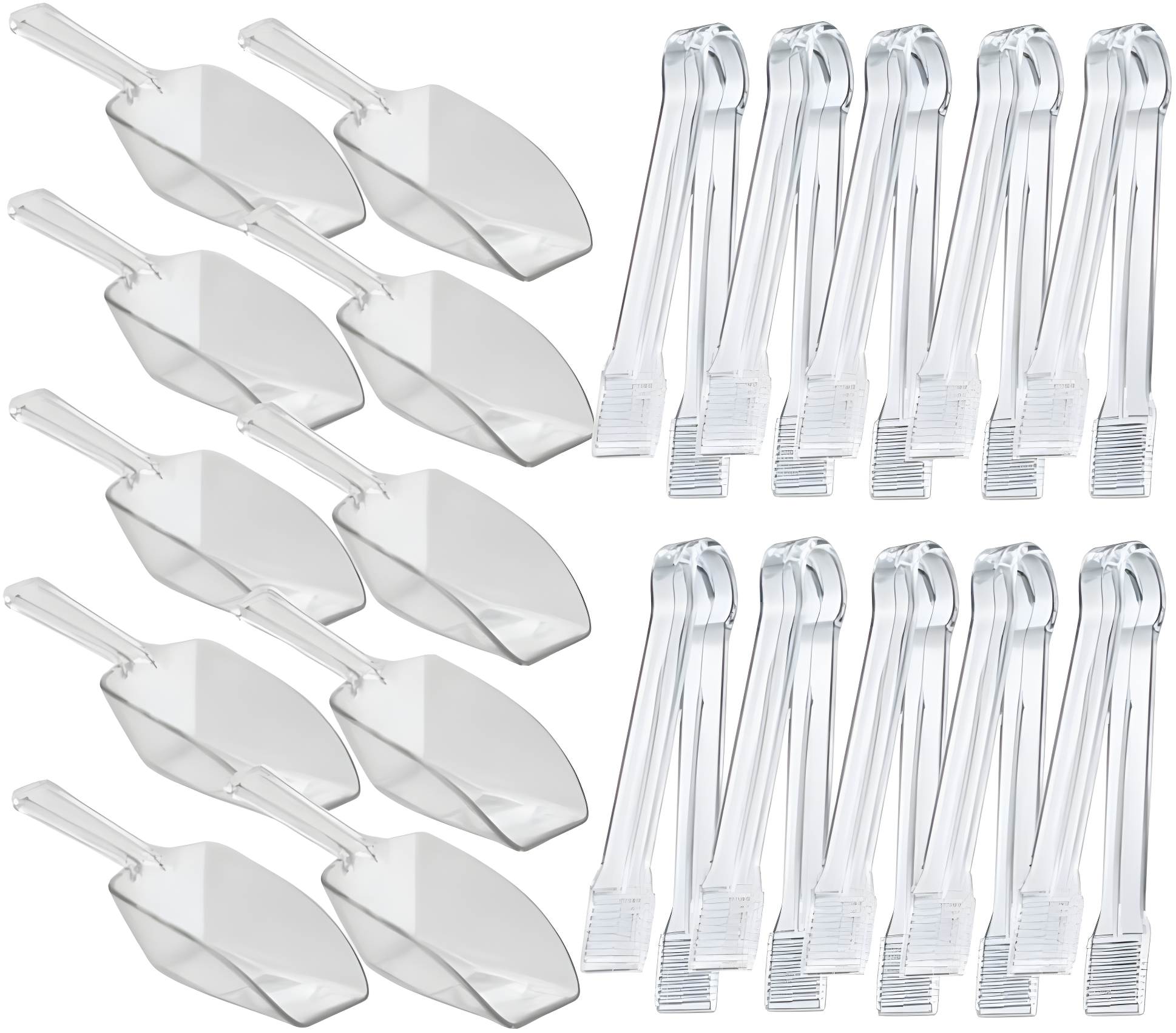 20 Pack of Set Plastic Buffet Serving Tongs Mini Serving Utensil Tongs Appetizers Tongs and Plastic Kitchen Scoops Clear Ice Scoop Buffet Scoop for Candy Dessert Buffet Ice