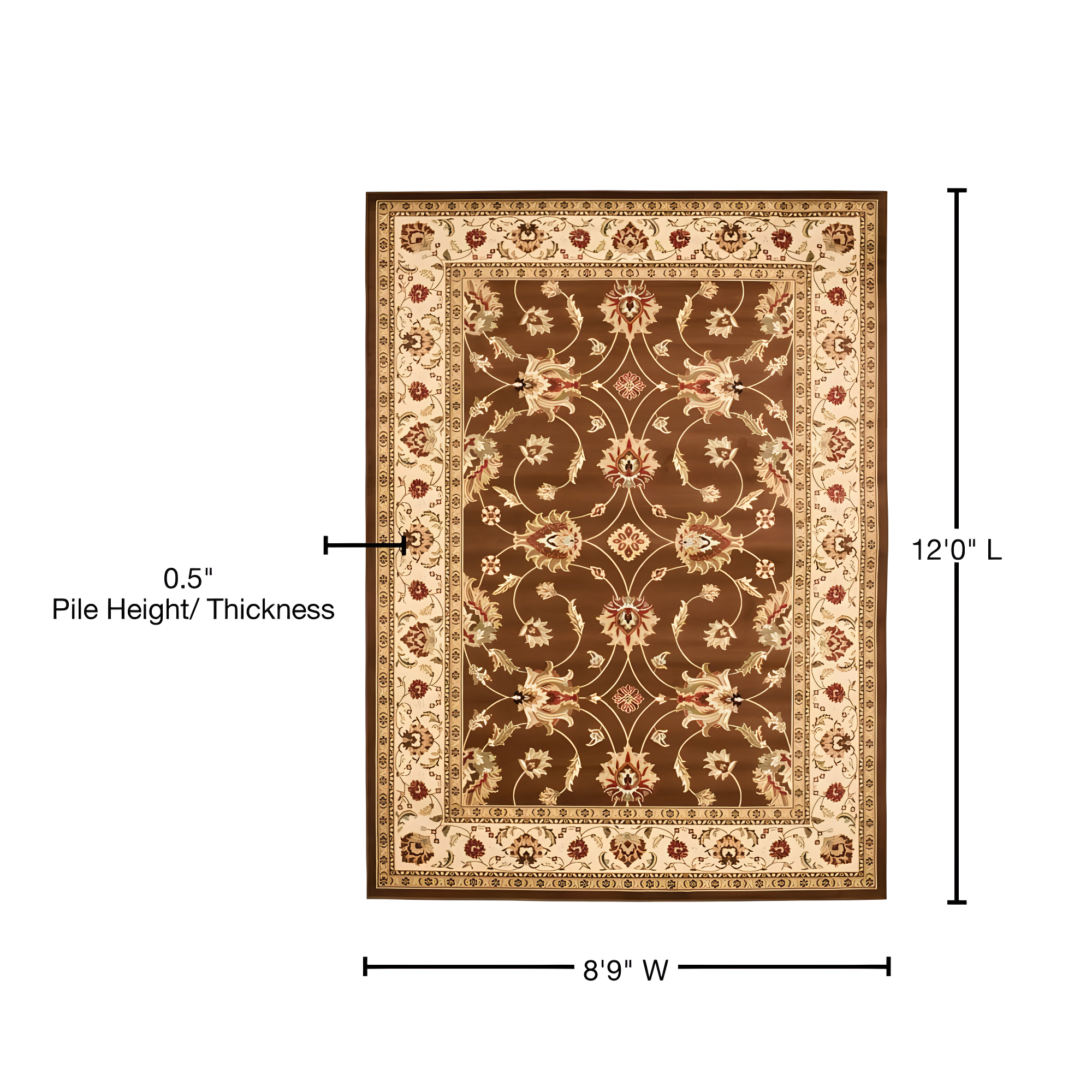 Lyndhurst LNH553 Power Loomed Area Rug - Brown/Ivory - 8'9"x12' - Safavieh.