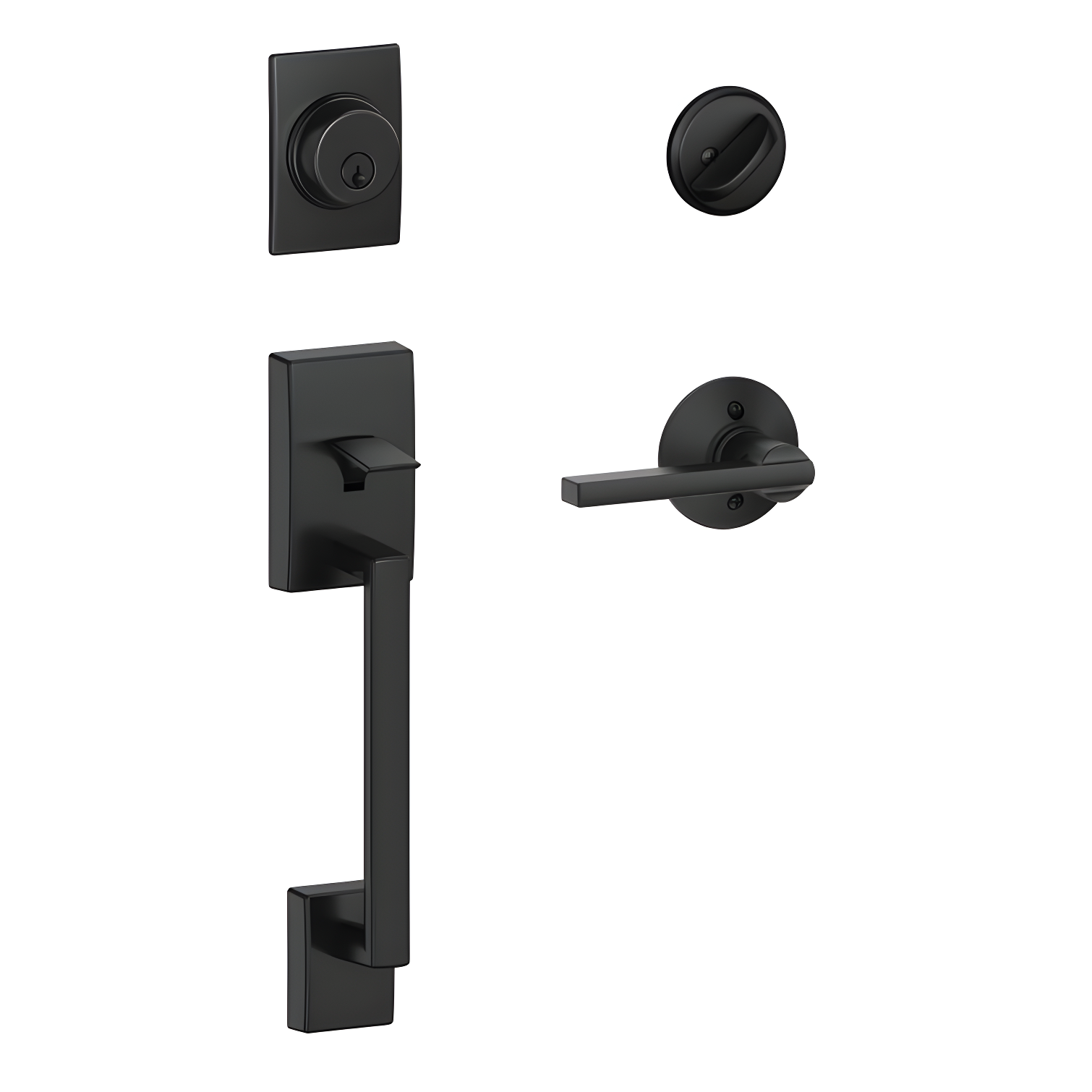 Century Handleset with Single Cylinder Deadbolt and Latitude Door Lever and Rosette