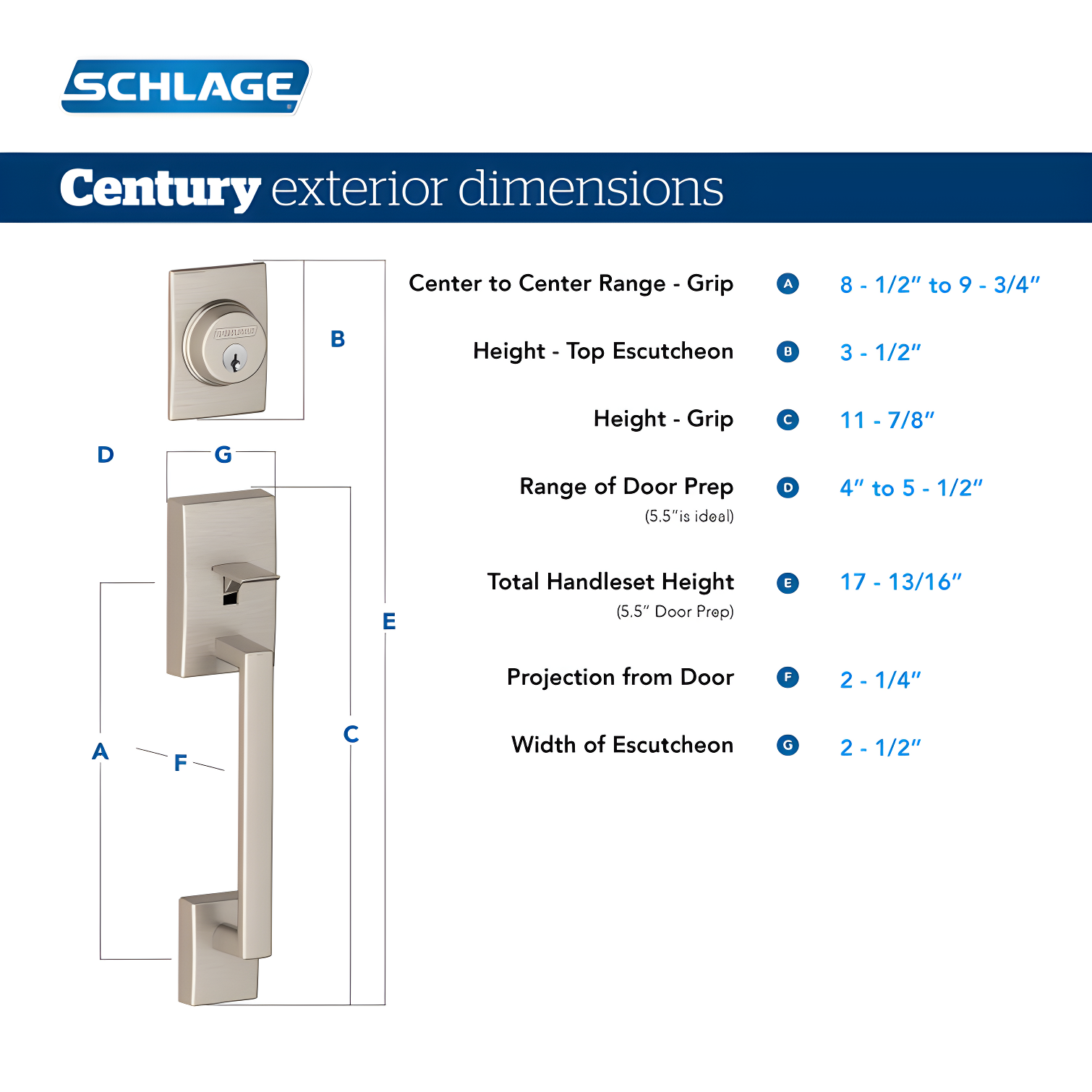 Century Handleset with Single Cylinder Deadbolt and Latitude Door Lever and Rosette