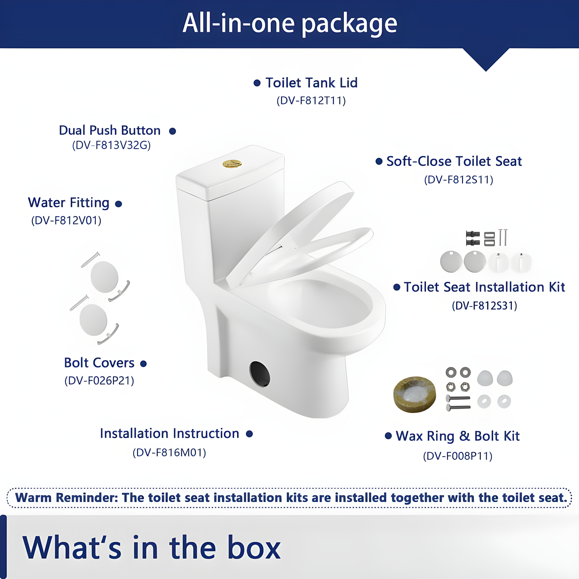 DeerValley Liberty Compact Toilets One-Piece Toilet With High-Efficiency Flush Round Toilet for Space-Saving Floor Mounted (Seat Included)