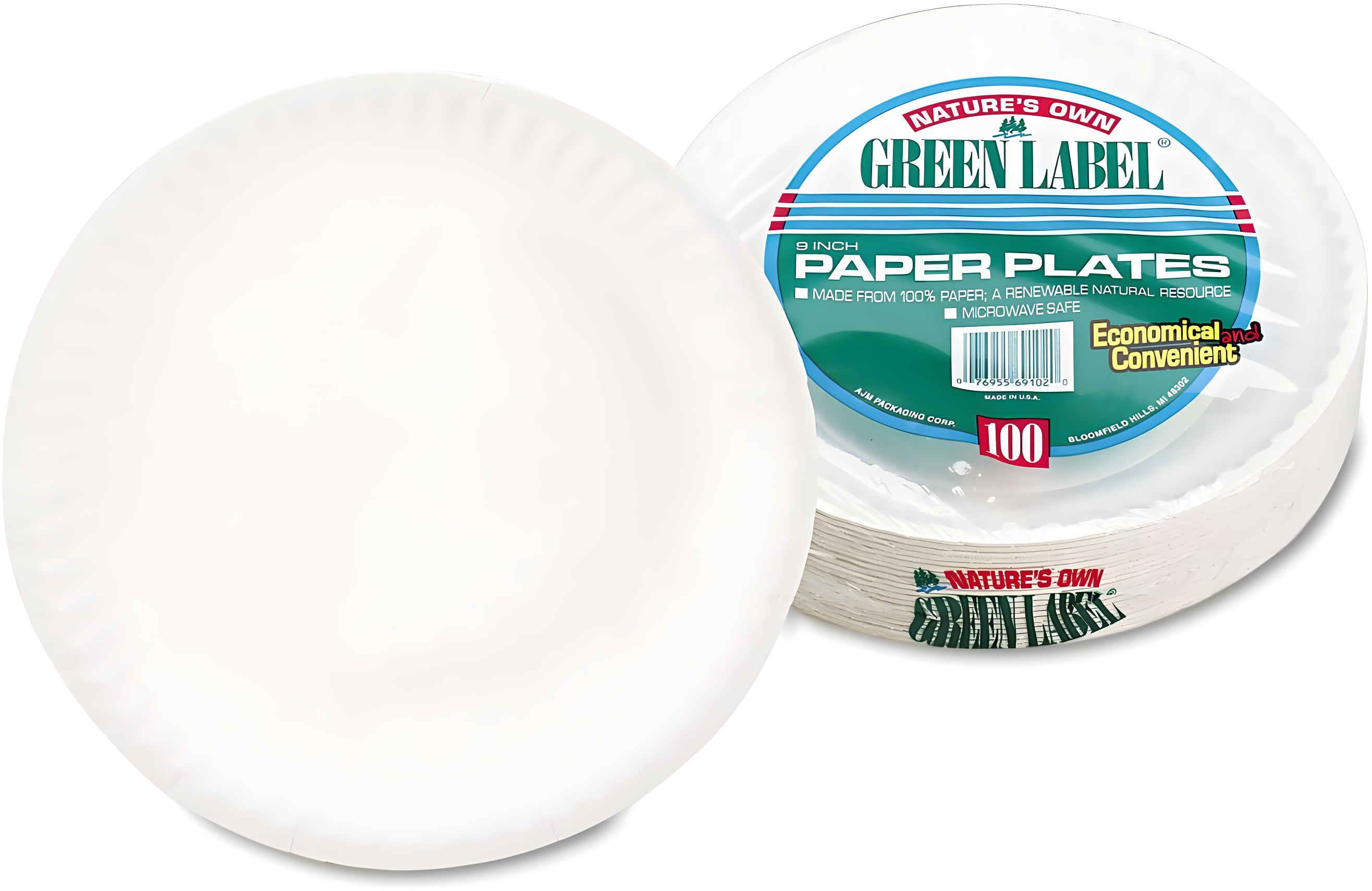 AJM Packaging Corporation White Paper Plates, 9" Diameter, 100 Count