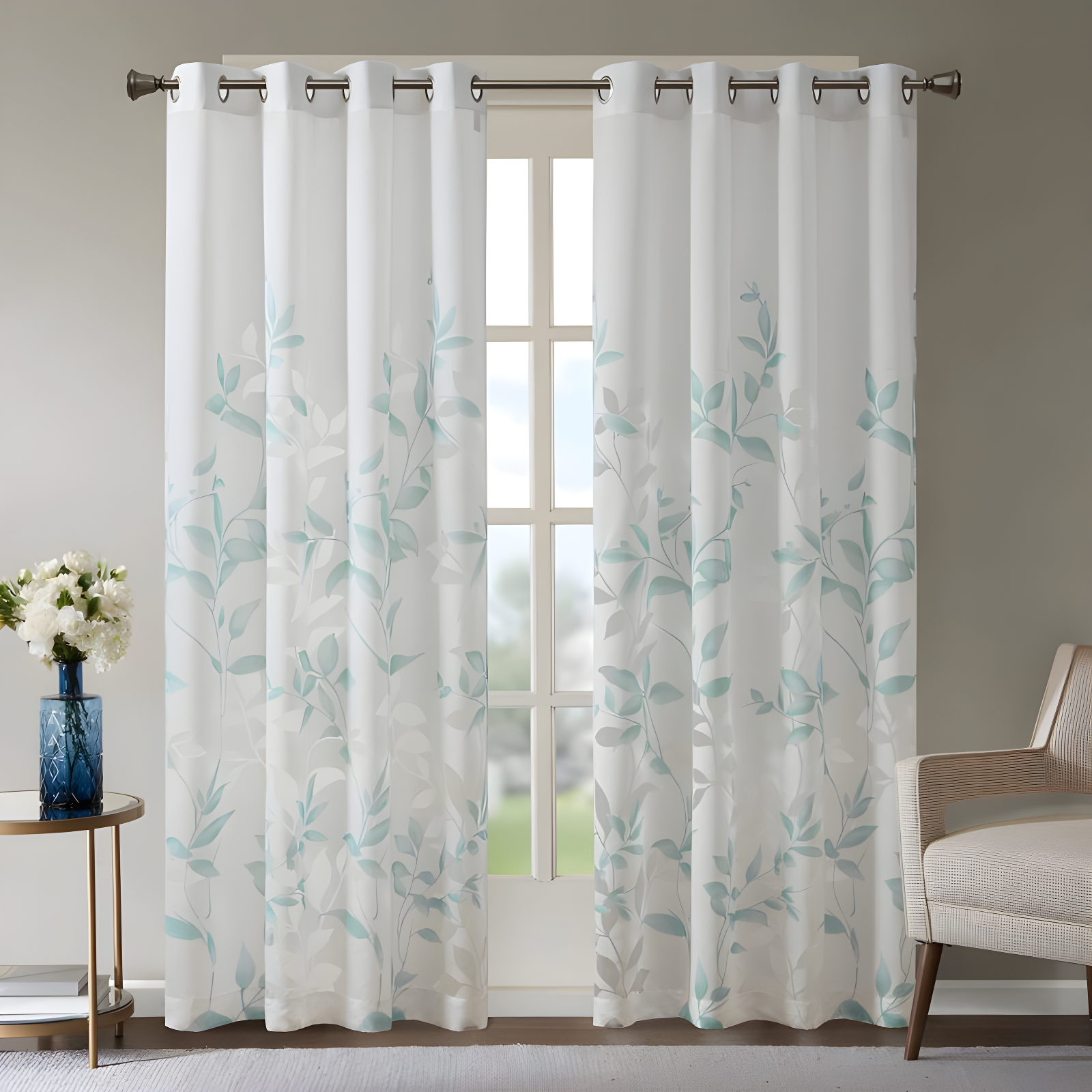 Madison Park Cecily Floral Printed Burnout Sheer Grommet Single Curtain Panel