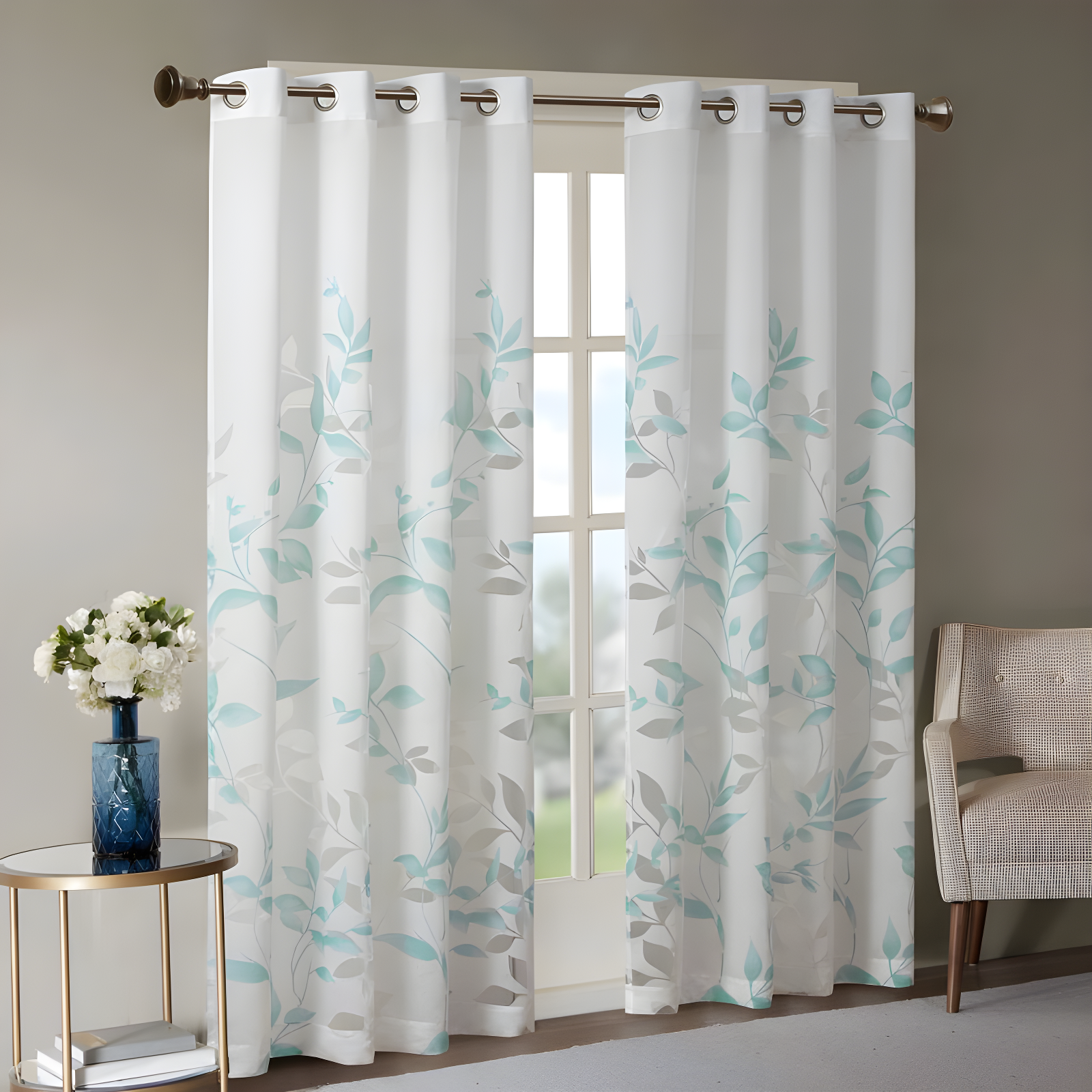 Madison Park Cecily Floral Printed Burnout Sheer Grommet Single Curtain Panel