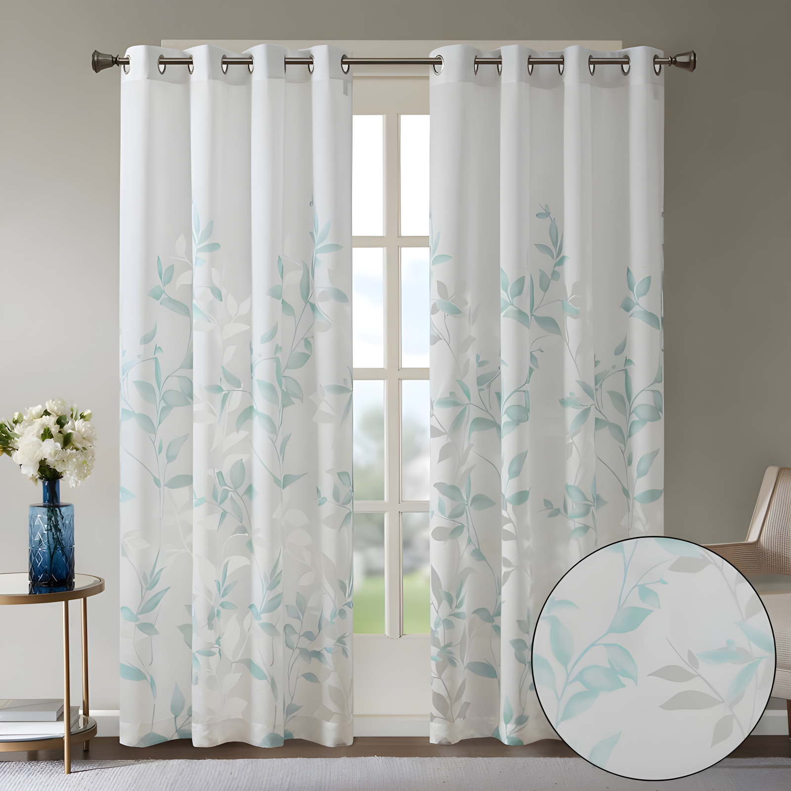 Madison Park Cecily Floral Printed Burnout Sheer Grommet Single Curtain Panel