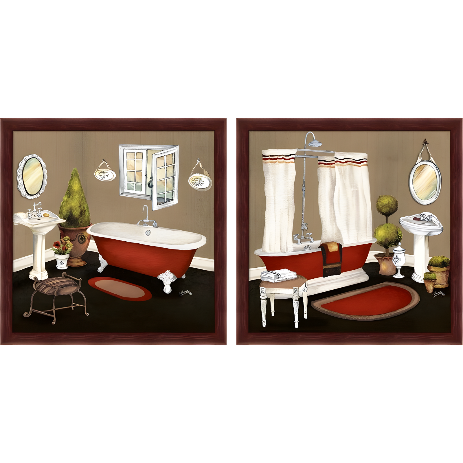 Ophelia & Co. " Red Master Bath I & II " by Elizabeth Medley 2 - Pieces