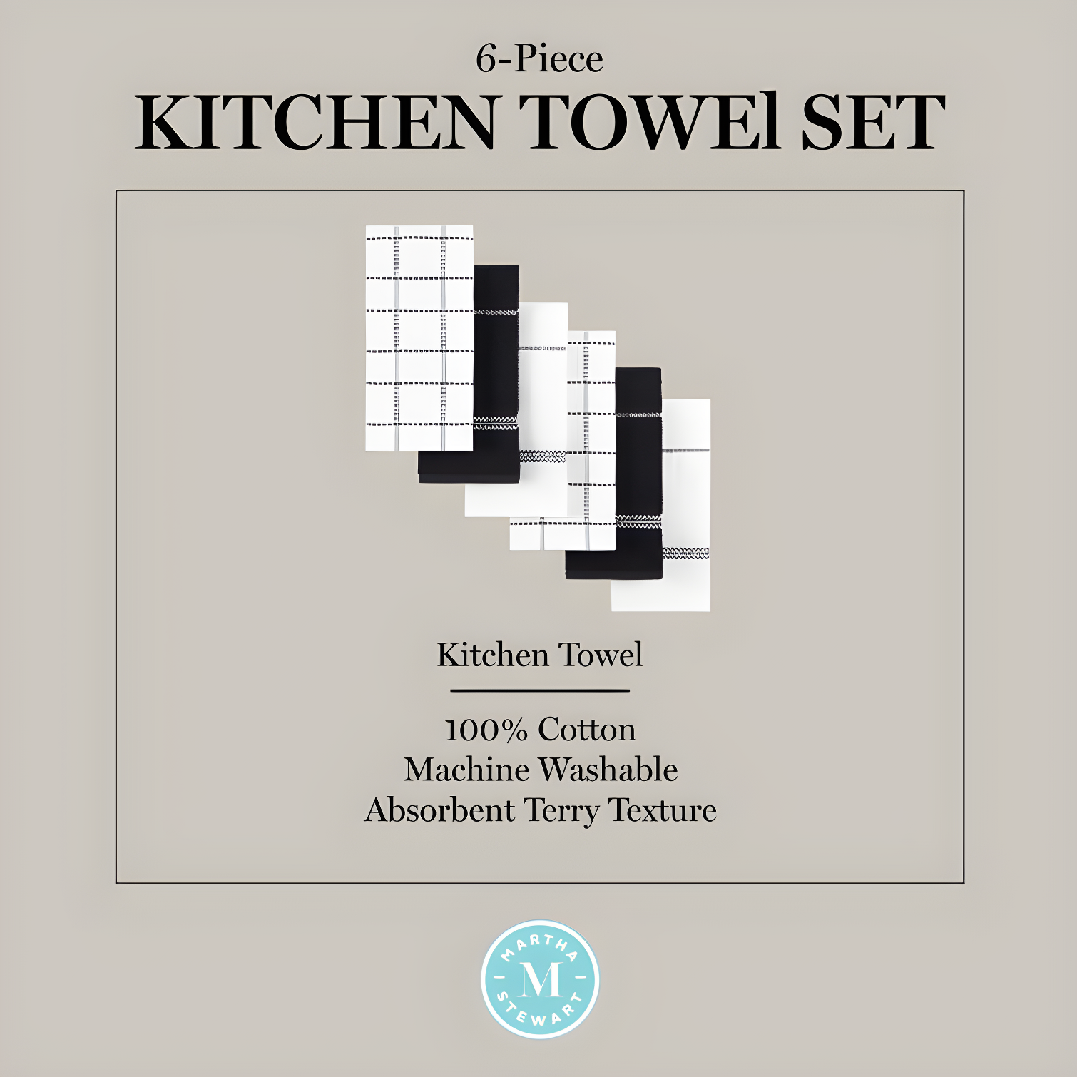 Martha Stewart Martha Stewart Modern Waffle Kitchen Towel Set 6-Pack, Linen, 16"x28" (Set of 6)