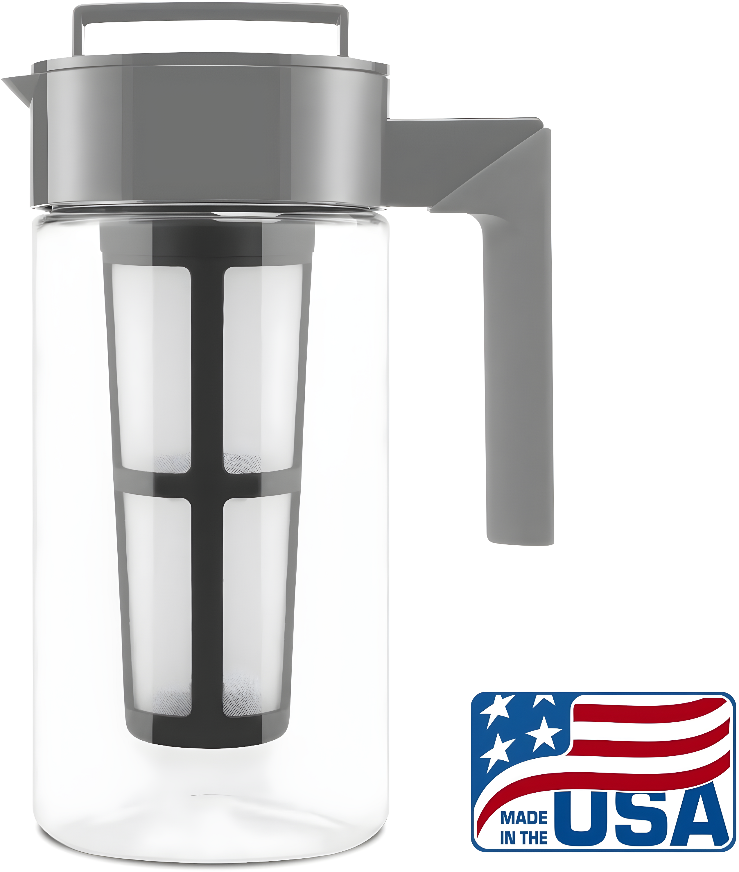 Takeya Patented Deluxe Cold Brew Coffee Maker with Grey Lid Airtight Pitcher, 1 Quart, Stone