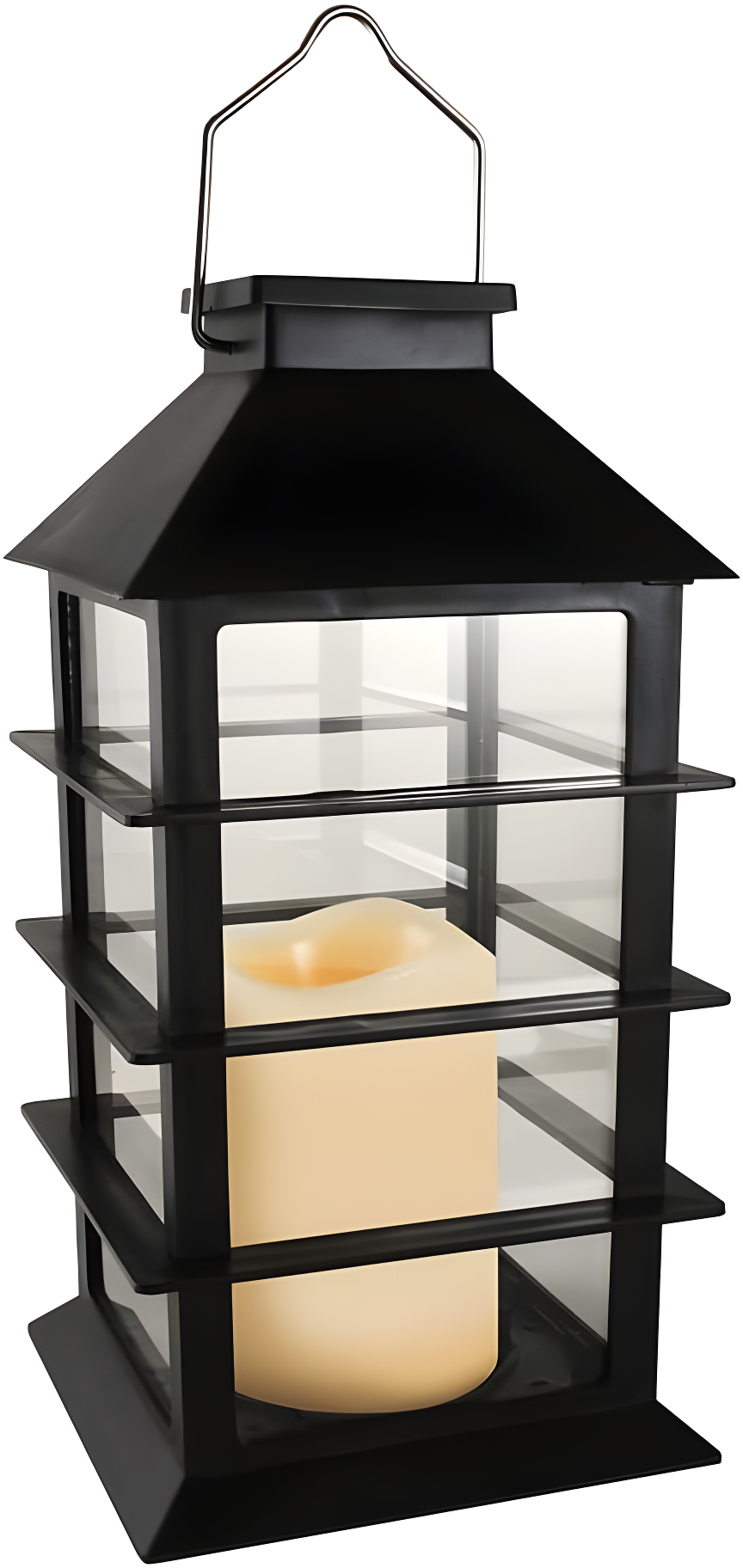 LumaBase Solar Powered Lantern with LED Candle - Horizontal Black