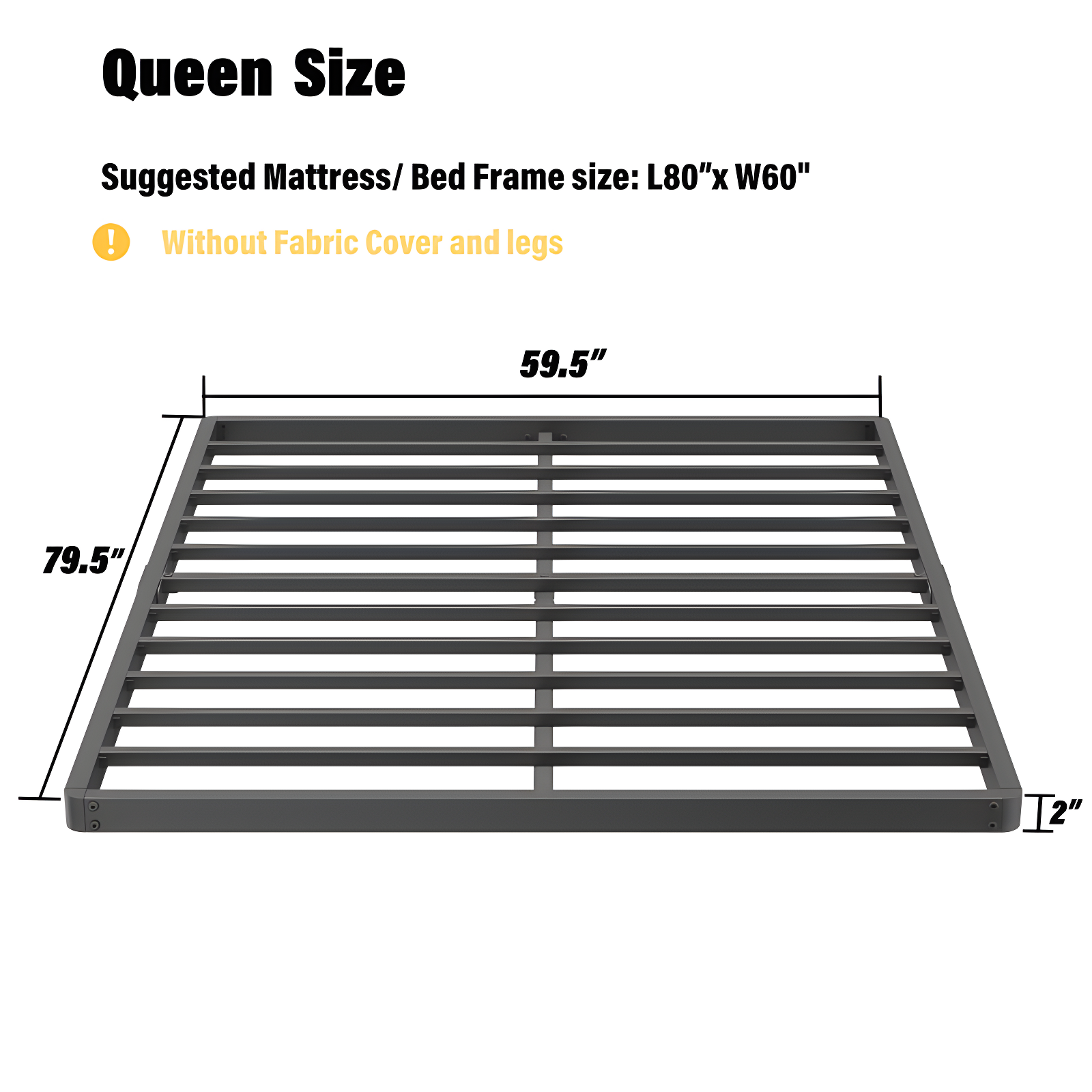 Alwyn Home Bercht 2" Low Profile Metal Box Spring Bunkie Board, Thin Bed Slat Replacement(No legs)