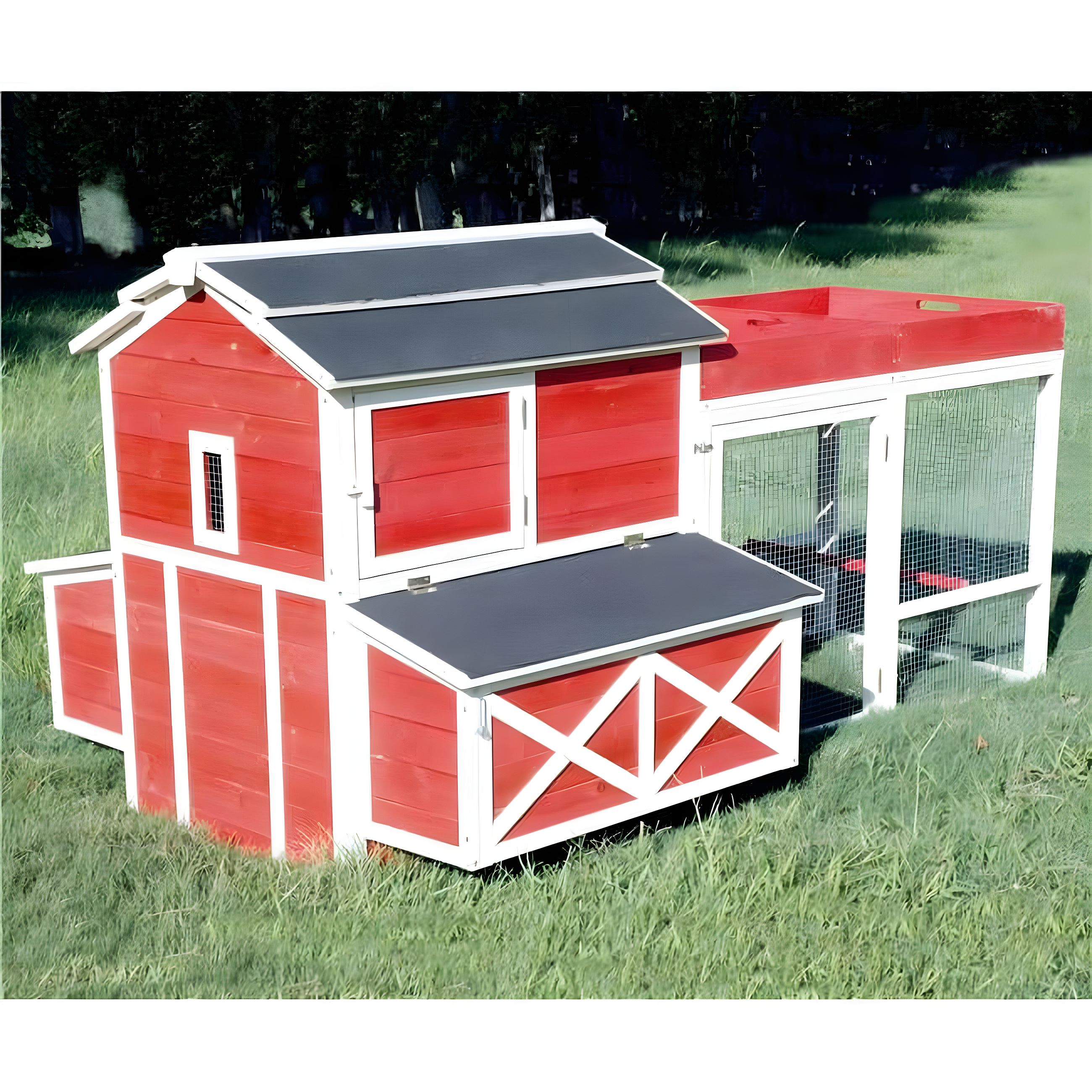 Barn Chicken Coop with Roof Top Planter, Red
