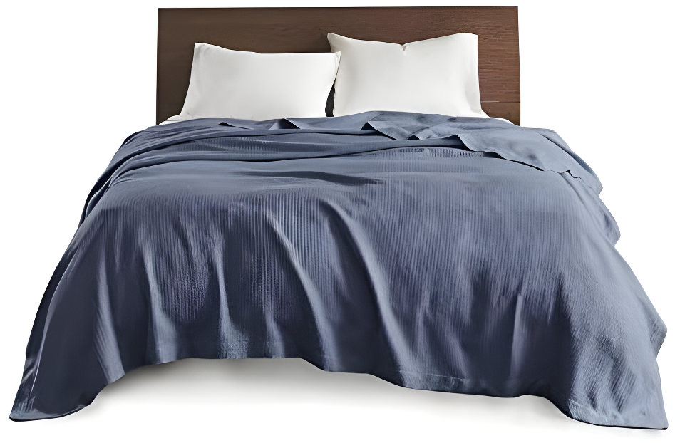 Full/Queen Textured Cotton Blanket Blue: Madison Park Waffle Weave, OEKO-TEX Certified, No Fill