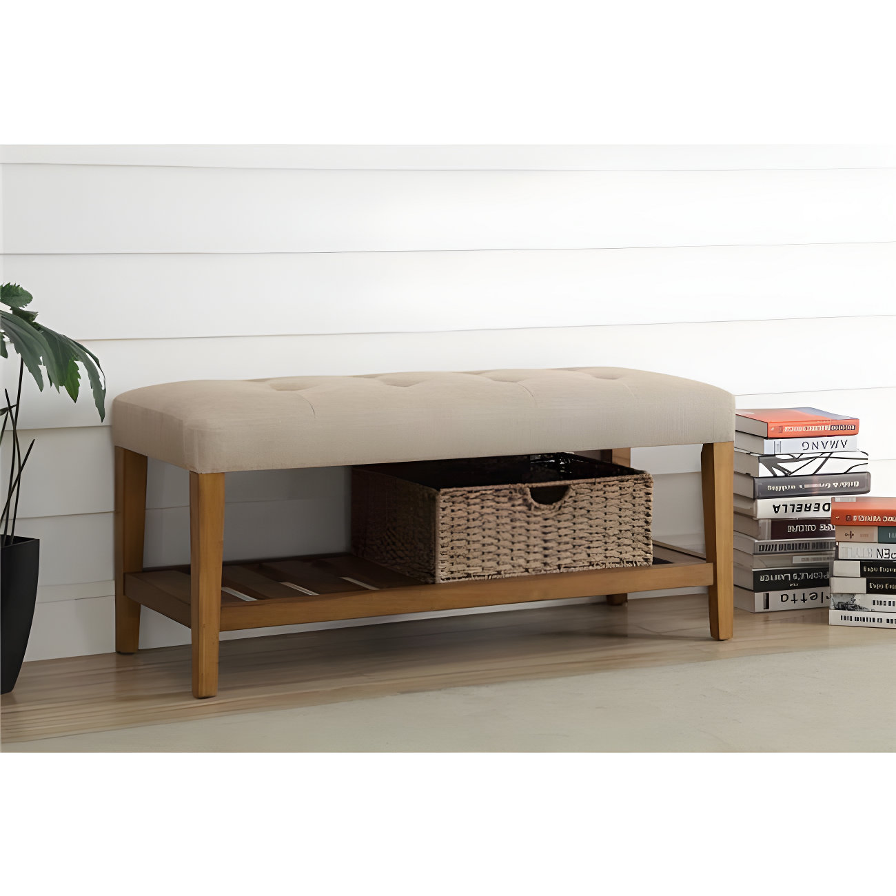 Acme Furniture Charla Ottomans and Benches Beige Fabric/Oak Finish