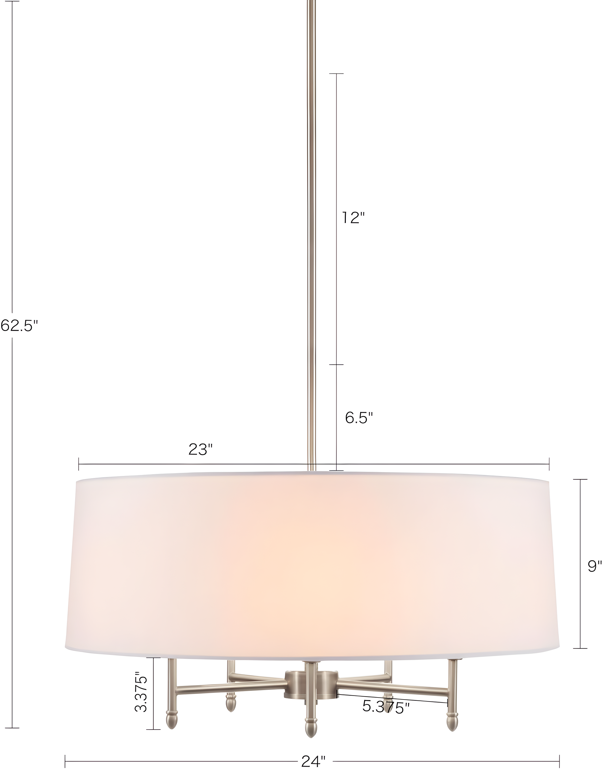 Hampton Hill Presidio 5-Light Dimmable Chandelier with Drum-shaped Fabric Shade & Adjustable Height