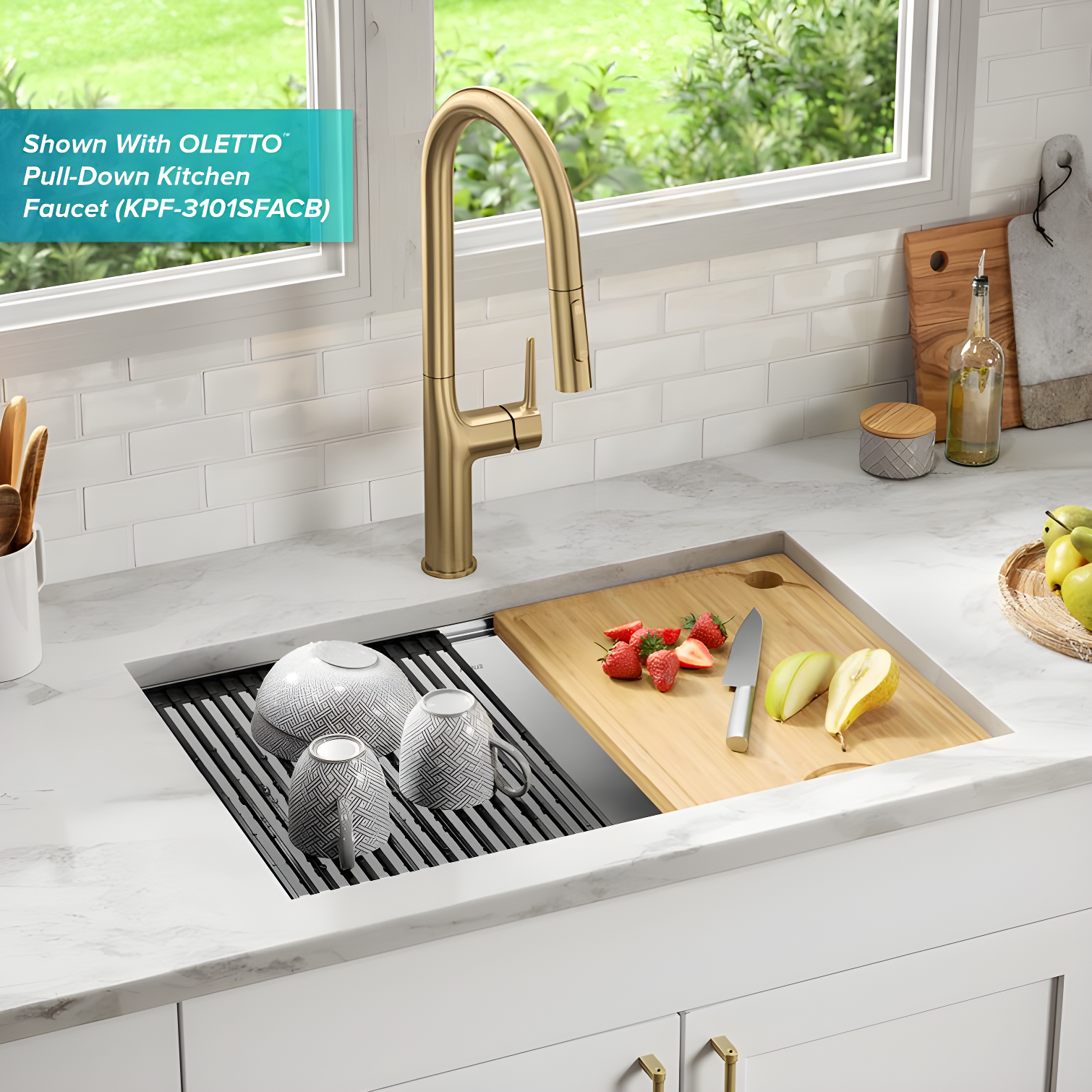 KRAUS Kore™ 28" L Undermount Workstation 16 Gauge Stainless Steel Single Bowl Kitchen Sink with Accessories