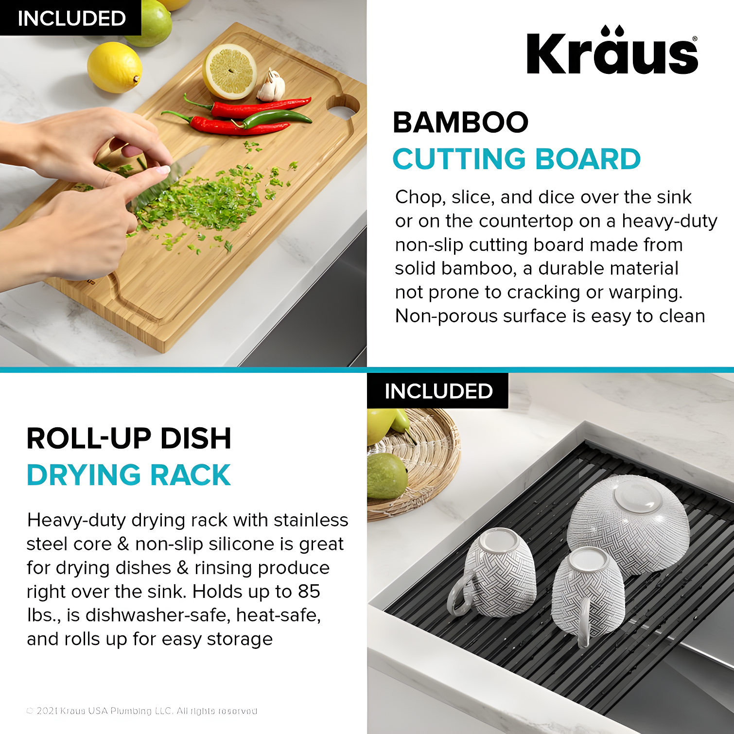 KRAUS Kore™ 28" L Undermount Workstation 16 Gauge Stainless Steel Single Bowl Kitchen Sink with Accessories